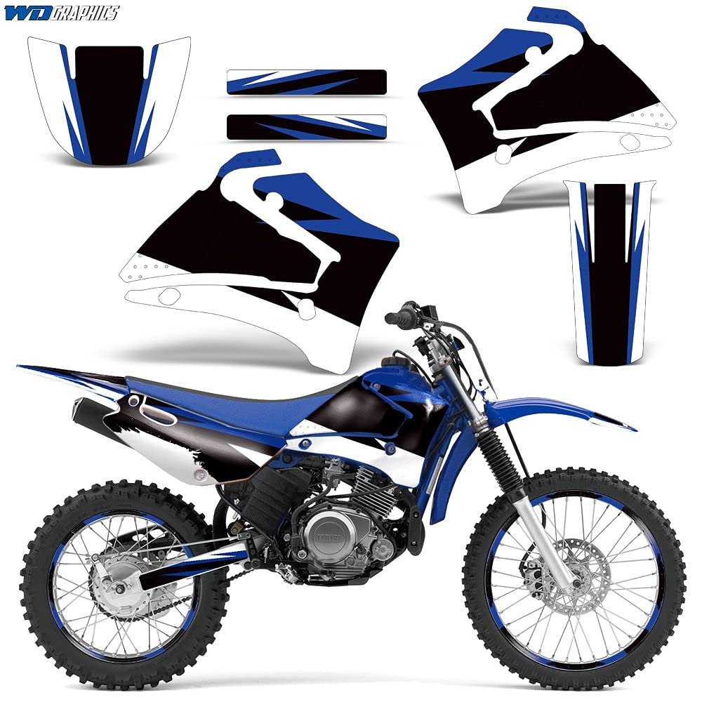 MX Dirt Bike Graphics Kit Sticker Decal with Rim Trim & Number Plates - Compatible with Yamaha TTR 125 (2000-2007) - Midnight Race Design - Off-Road Motocross Customization for Trail Riding & Racing