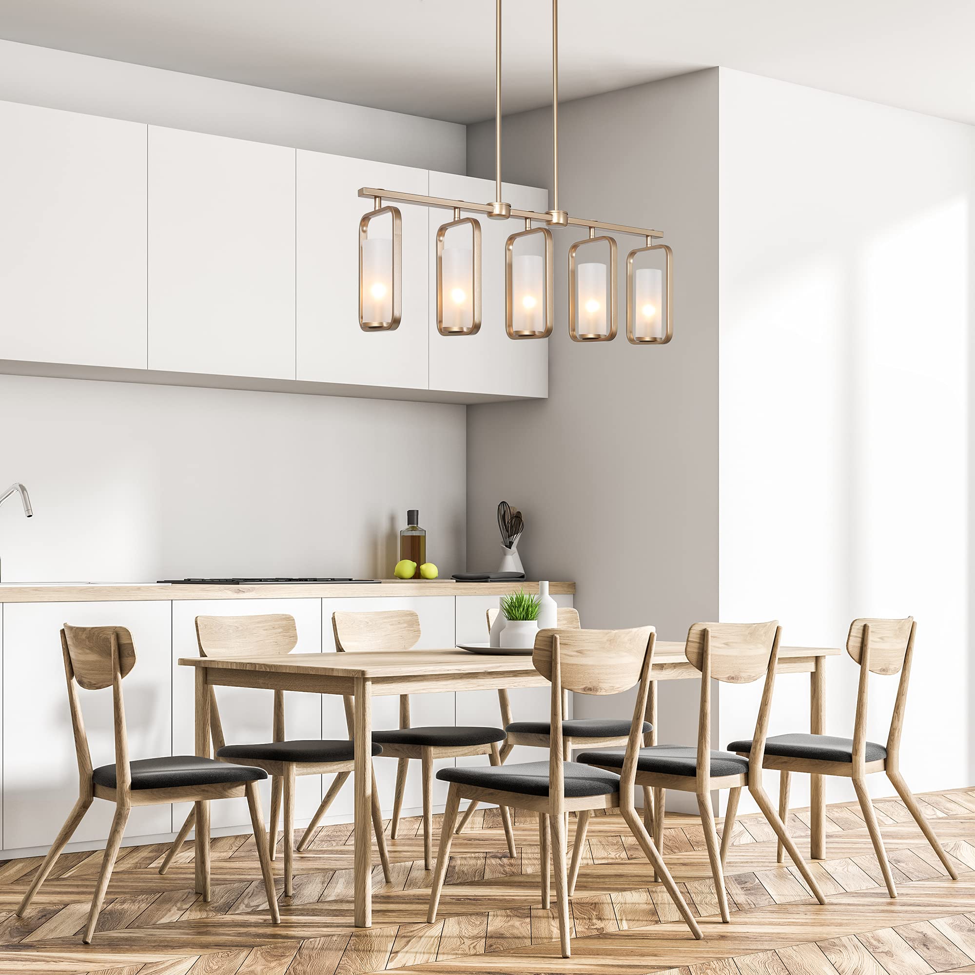 Modern 5-Light Gold Chandelier - Adjustable Linear Island Lighting for Dining Room & Kitchen in Dark Golden Finish, 29.5