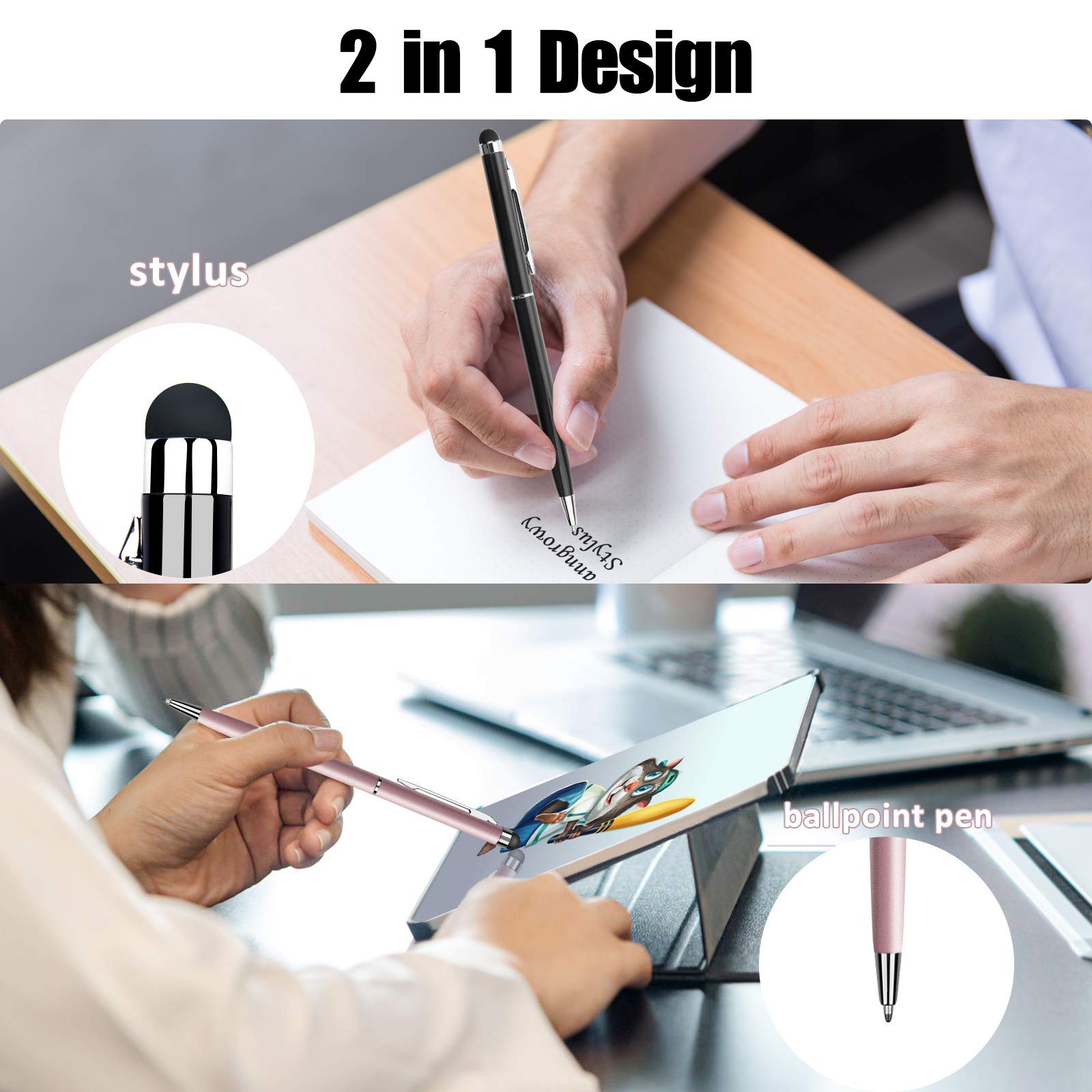 Anngrowy 2-in-1 Stylus Pen & Ballpoint Pen - Universal Touch Screen Stylus for iPad, iPhone, Tablet, Laptop, Kindle, Samsung Galaxy - Perfect for Drawing, Note-Taking & Digital Signatures on All Capacitive Touch Screens