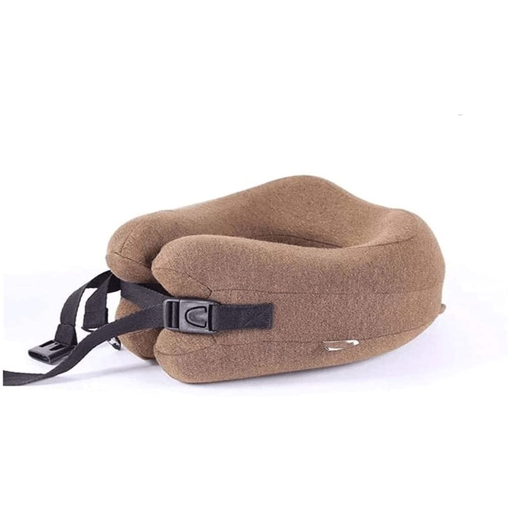 MZLXDEDIAN Memory Foam Neck Pillow for Airplane Travel - Adjustable Support with Storage Bag, Sleep Mask & Earplugs - Prevents Head Falling Forward (Brown) - Perfect for Long Flights, Road Trips & Office Naps