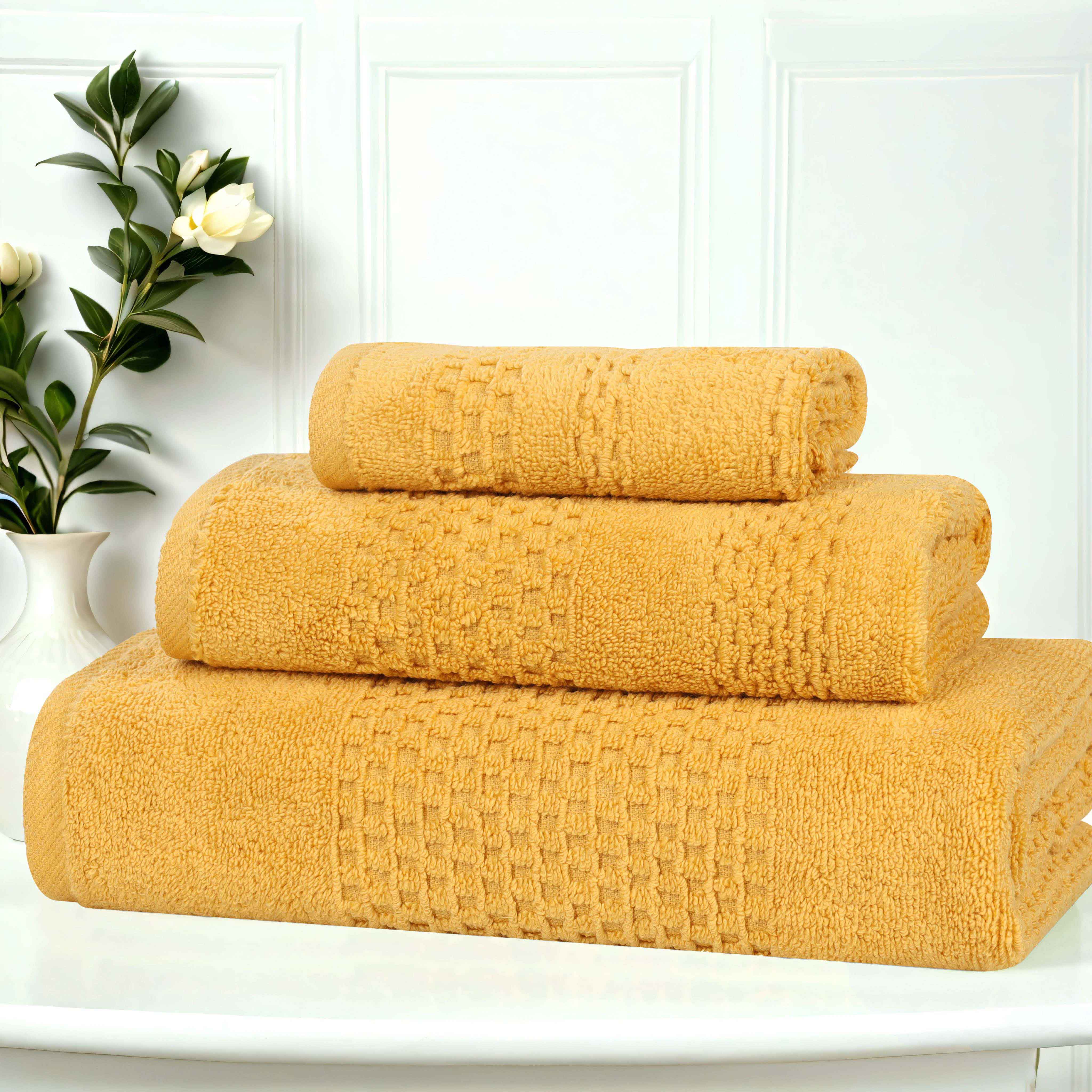 Playa Zero Twist Cotton Solid Waffle Textured 3 Piece Towel Set | Soft & Absorbent Bath Towels for Spa, Beach & Home Use