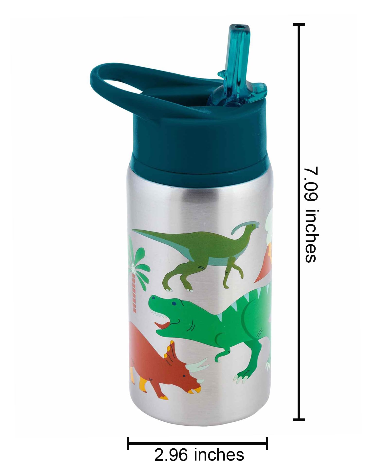 Stephen Joseph 18oz Insulated Stainless Steel Water Bottle with Straw Lid - Reusable Tumbler for Kids, BPA-Free, Leak-Proof, Keeps Drinks Cold/Hot for Hours - Perfect for School, Sports, Travel & Outdoor Activities (Dinosaur Design)