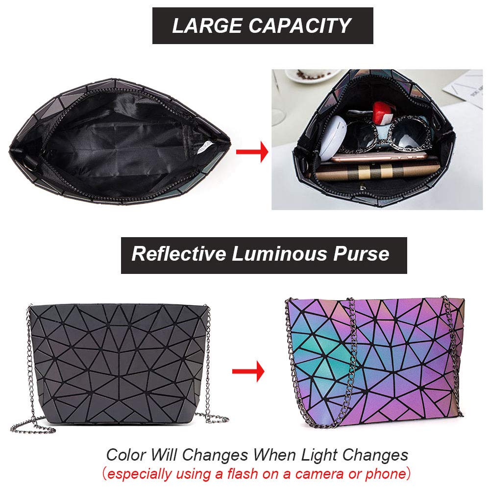 DIOMO Geometric Luminous Clutch Handbags for Women - Holographic Reflective Crossbody Bag, Shard Lattice Purse for Night Out, Party, and Special Events