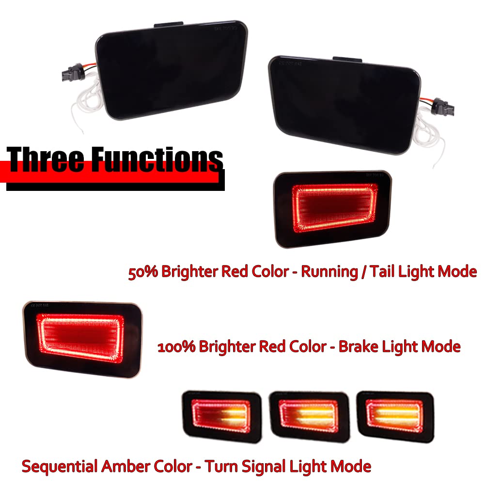 2005-2009 Hummer H2 LED Tail Lights - Smoked Lens 3-in-1 Rear Bumper Reflector with Turn Signal & Brake Light - Compatible for Fog Lamp Replacement - Perfect for Off-Roading & Night Driving Safety