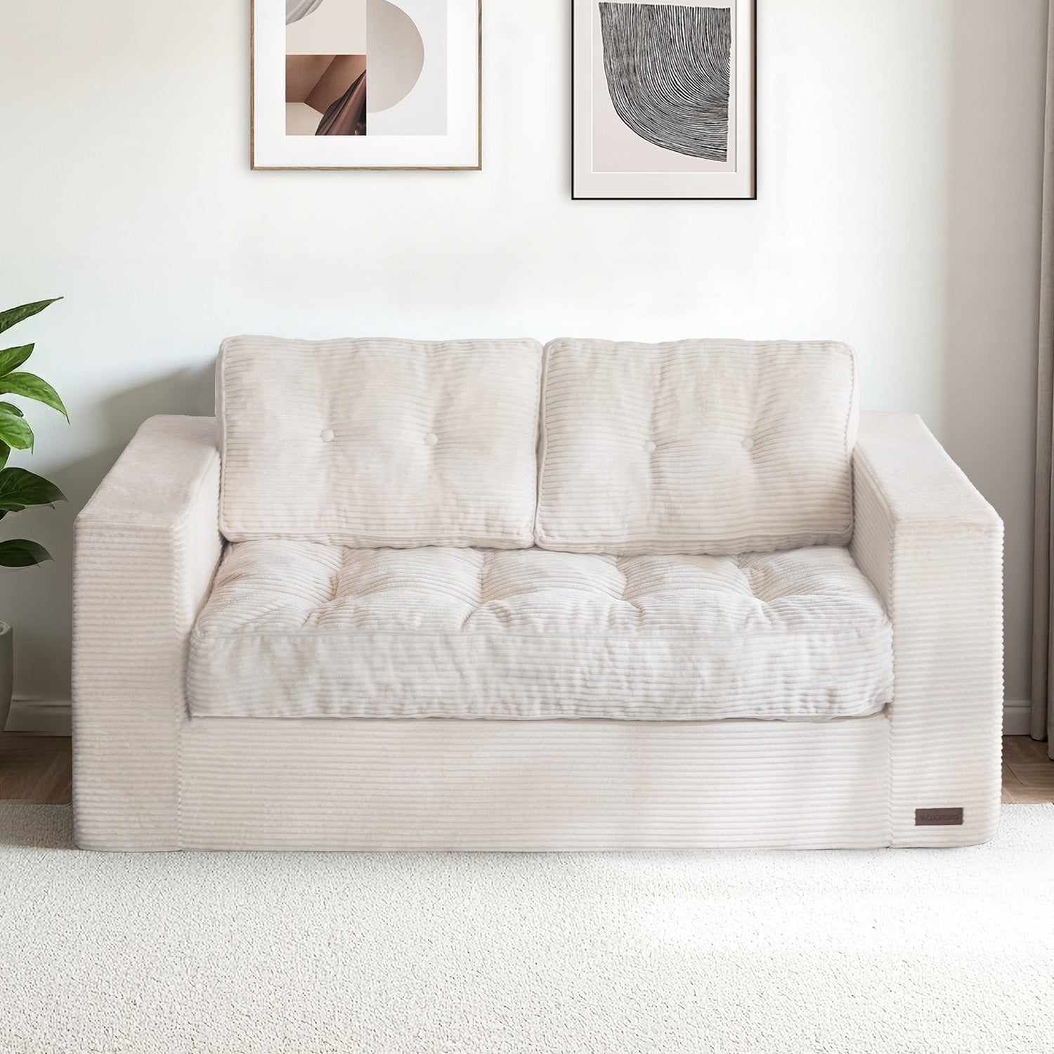 MAXYOYO Bean Bag Sofa Chair - Upholstered Floor Sofa with Armrests for Adults, Beige | Comfortable Lounge Seating for Living Room, Bedroom & Game Room
