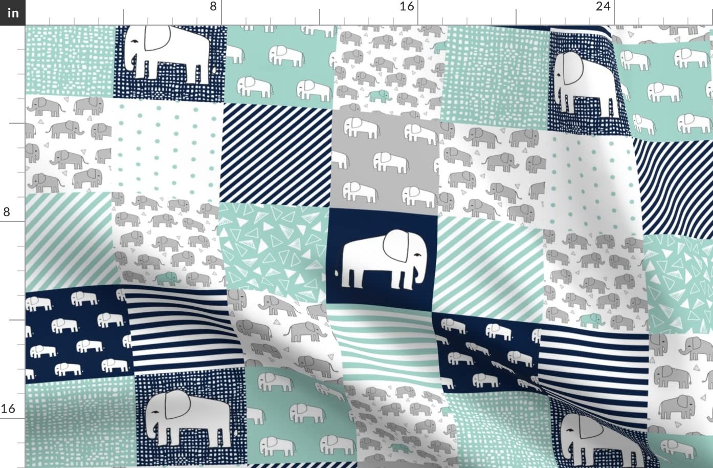 Elephant Print Fleece Fabric Fat Quarter - Navy & Mint Cheater Quilt Top for Sewing Blankets, Loungewear & No-Sew DIY Projects | Soft Nursery Fabric for Baby Quilts, Pajamas & Home Decor