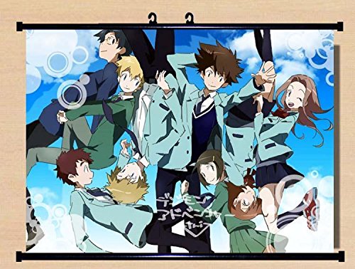 Digimon Digital Monster Taichi & Agumon Anime Wall Scroll Poster - 23.6x13.7 Inch Fabric Painting for Home Decor - Perfect for Bedroom, Living Room & Anime Fan Gifts