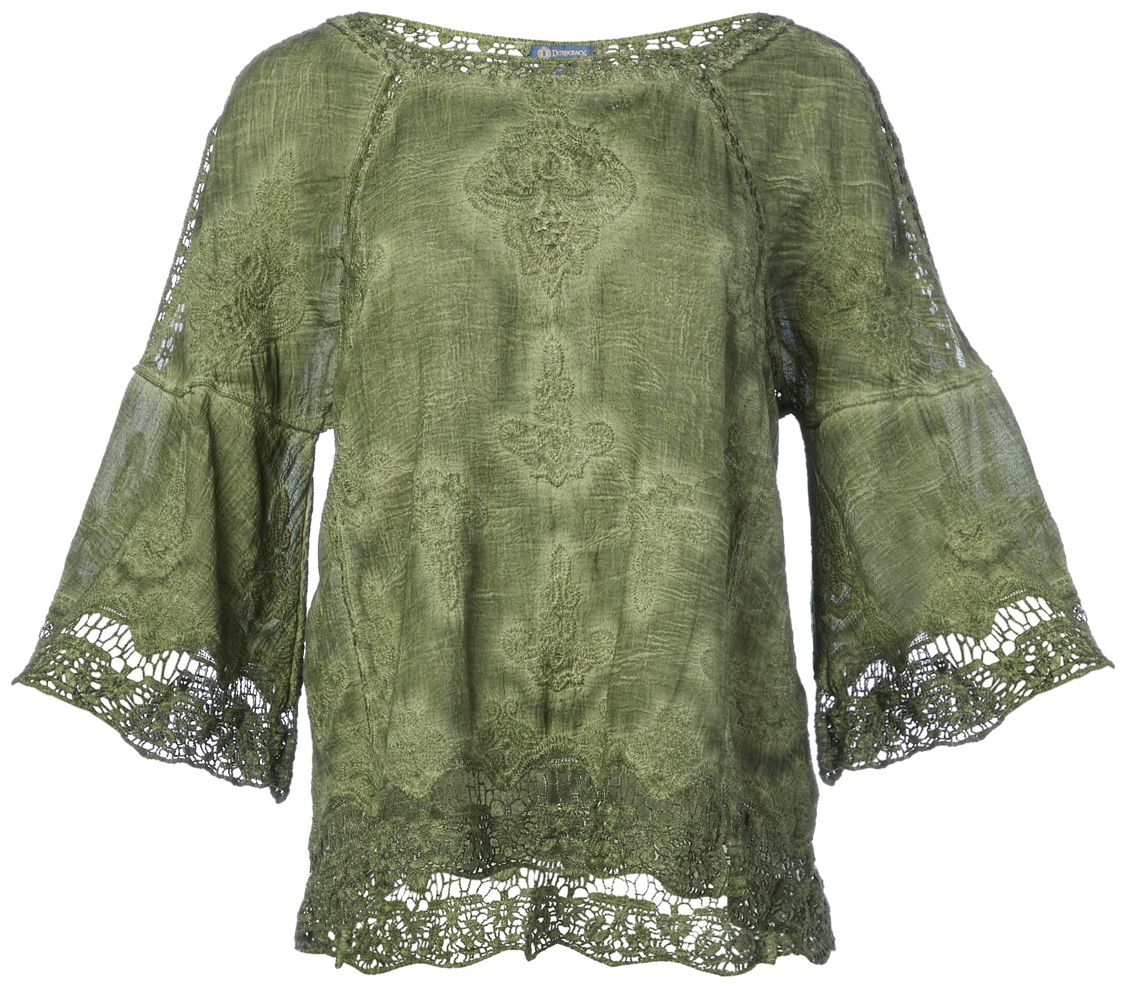 Democracy Women's Croquet Top with Flounce Sleeve - Stylish Summer Blouse for Casual Outings, Beach Wear & Boho Fashion