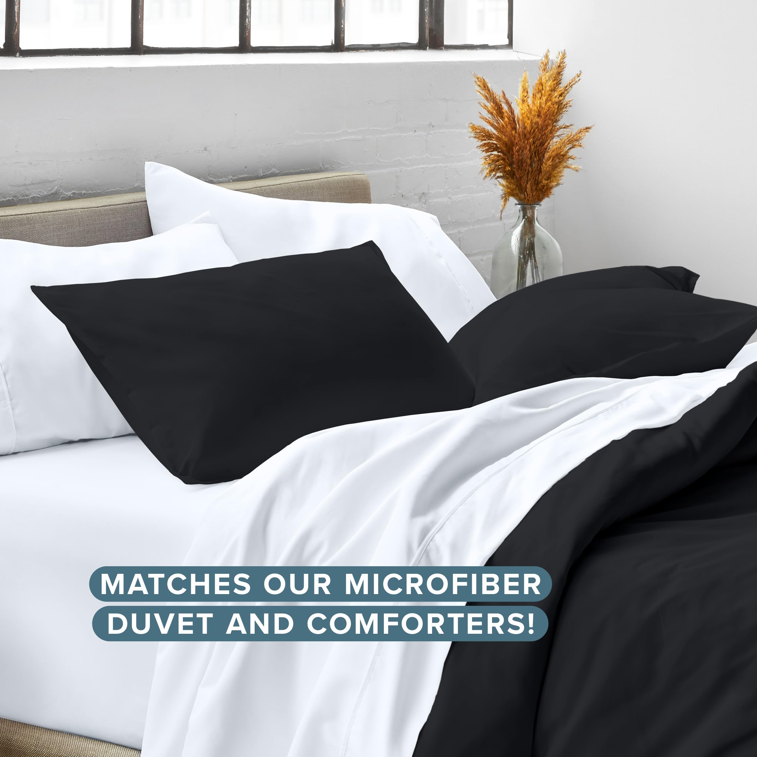 Bare Home King Pillow Sham Covers - Set of 2 Ultra-Soft 1800 Thread Count Microfiber Pillowcases - Double Brushed Luxury Bedding for King Size Pillows (Black) - Perfect for Master Bedroom, Guest Room & Hotel Style Decor