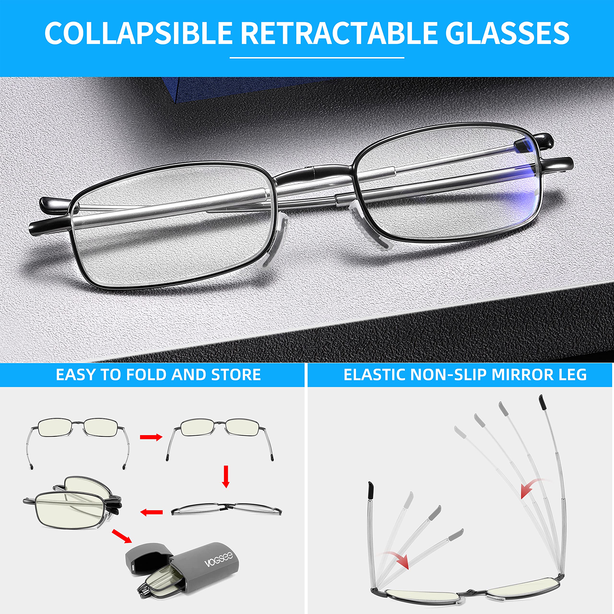 Blue Light Blocking Reading Glasses for Men & Women - UV Protection, Foldable Spring Hinge with Soft Nose Pads - 2 Pack (Black/Gunmetal +2.0) - Perfect for Computer Use, Reading & Office Work