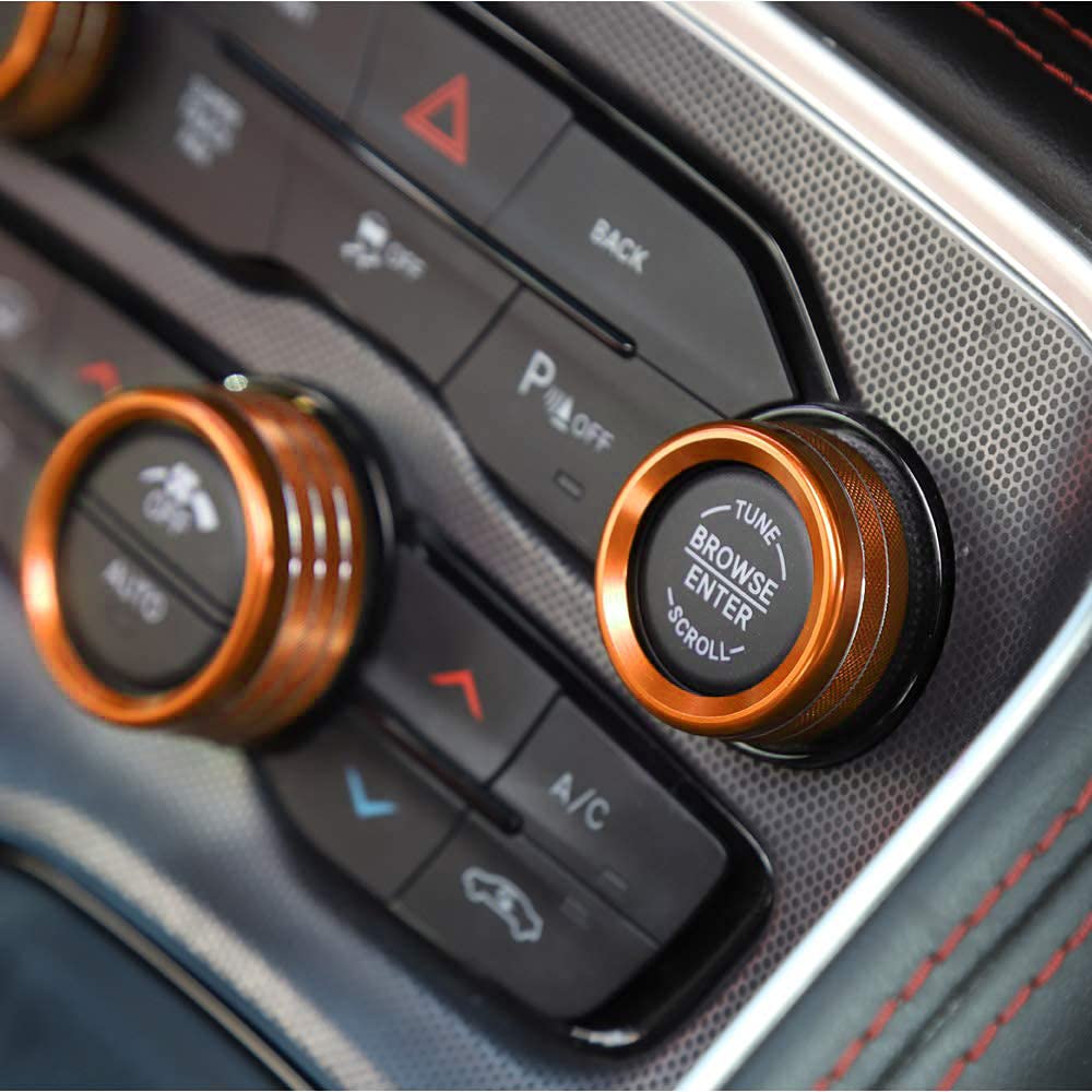 2015-2020 Dodge Challenger Charger Chrysler 300 AC Knobs - Orange Aluminum Air Conditioner Switch Buttons (3pcs) | Premium Replacement for Climate Control | Perfect for Interior Upgrades & Customization
