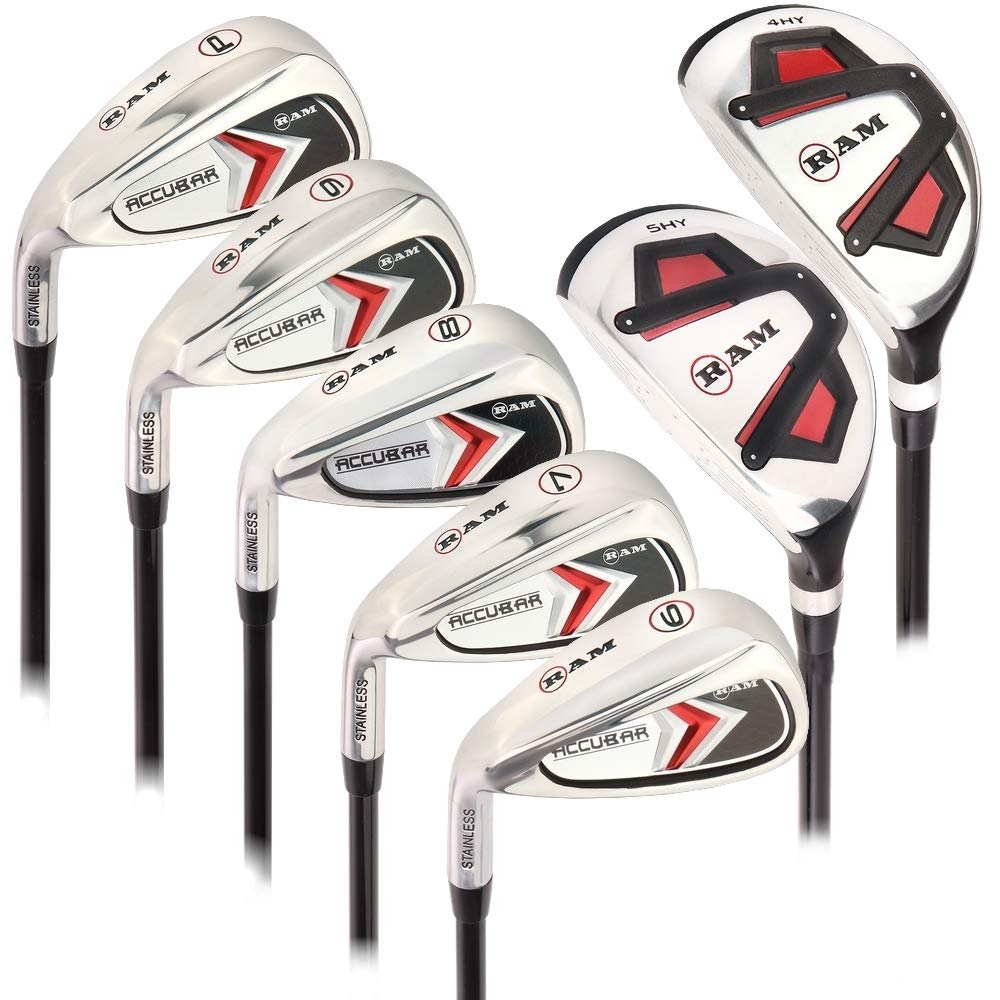 Ram Golf Accubar Men's Left Hand Iron Set 6-7-8-9-PW with 24° & 27° Hybrids for Improved Accuracy and Distance on the Course