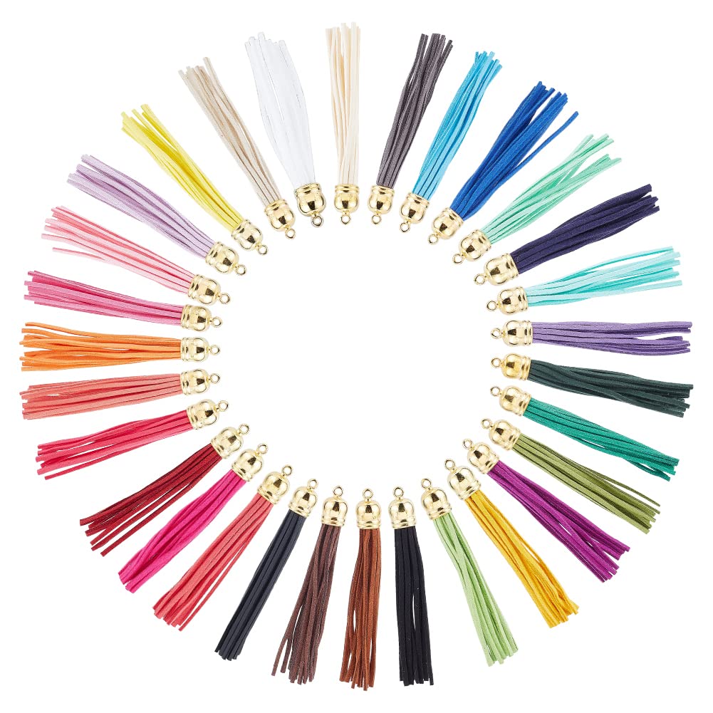 30pcs 3.3-3.5 Inch Faux Leather & Suede Keychain Tassels - 30 Color Variety for DIY Jewelry Making, Phone Straps & Keychains | Durable Craft Supplies for Earrings, Handbags & Accessories