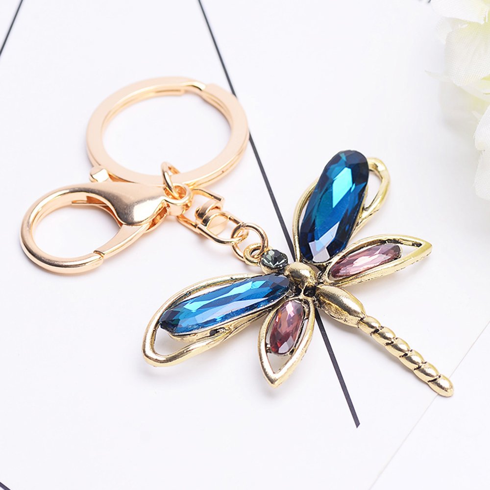 EASYA Classic Dragonfly Keychain for Women - Fashionable Insect Keyring with High-Grade Crystal Pendant - Car Accessories & Gift Idea (Blue) | Perfect for Key Organization, Car Keys, and Unique Gifts