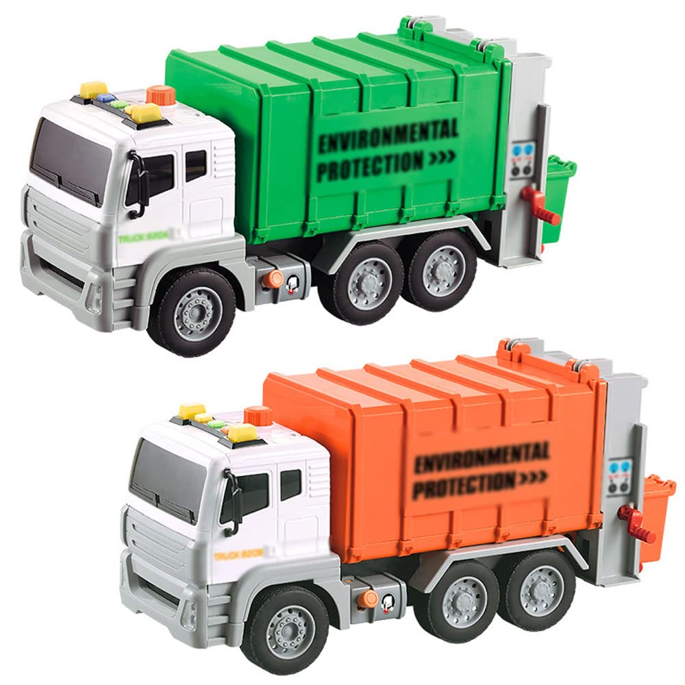 LZYDQP Friction Powered Garbage Truck Toy with Sound & Lights - Dump Truck with 4 Removable Trash Cans, Push & Go Pull Back Vehicle - Fun Waste Collection Play Set for Kids | Perfect for Pretend Play, Recycling Education & Construction Toy Collections