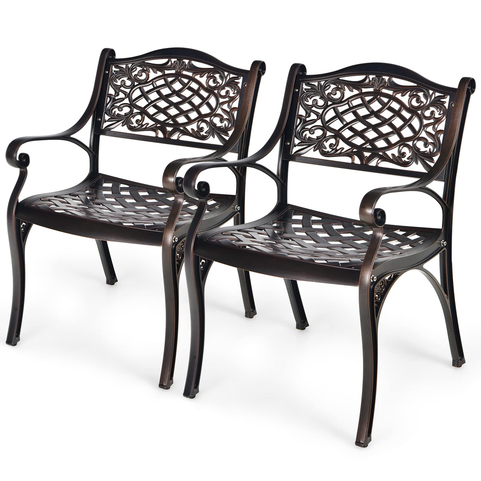 Tangkula 2-Piece Outdoor Dining Chairs Set - All-Weather Cast Aluminum Patio Chairs with Armrests & Curved Seats - Perfect for Garden, Poolside, Backyard, Deck & Outdoor Entertaining