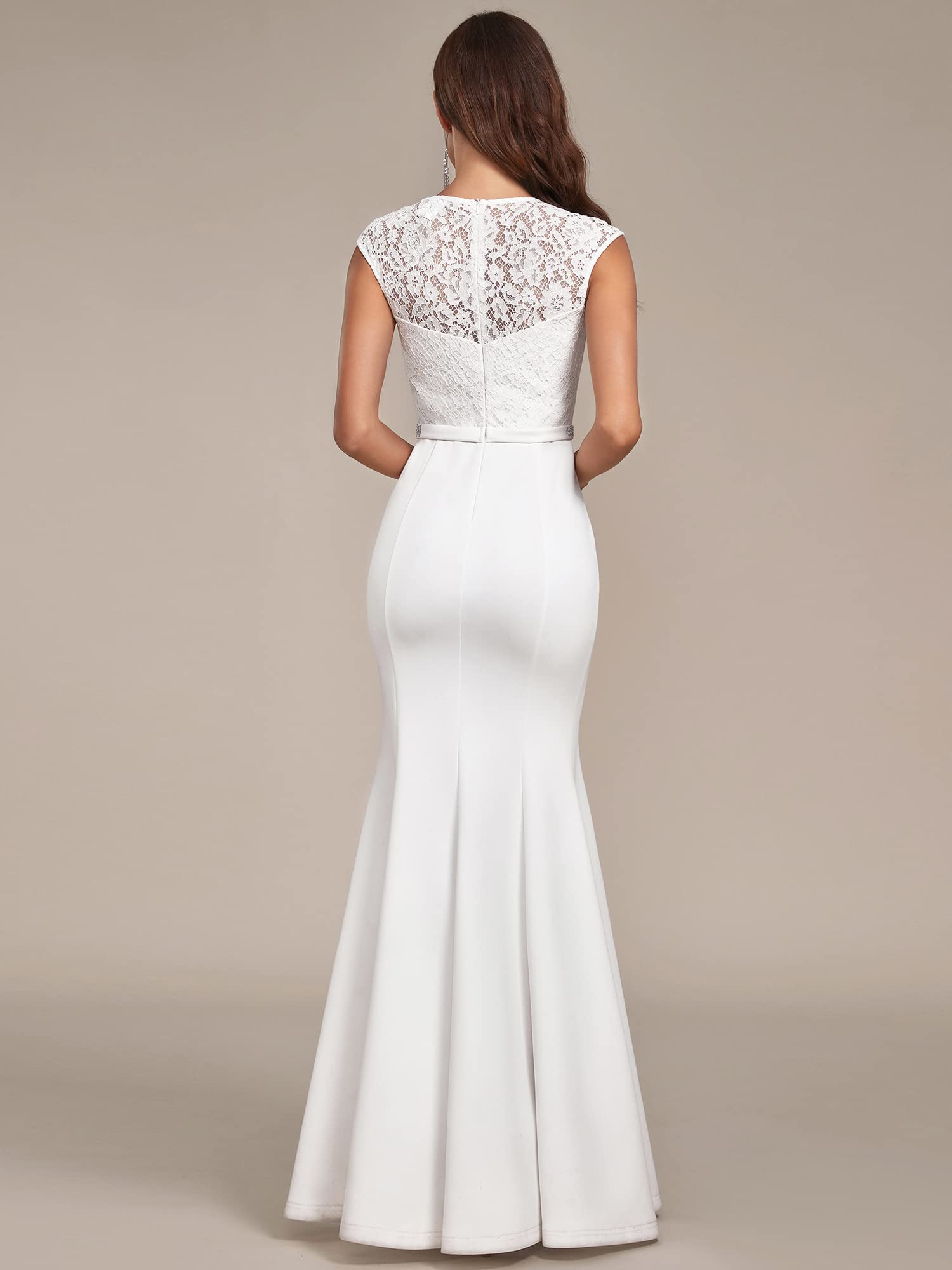 Ever-Pretty Women's Elegant Lace Cap Sleeve V-Neck Beaded Mermaid Wedding Dress for Bride - Perfect for Beach, Church, and Formal Wedding Ceremonies