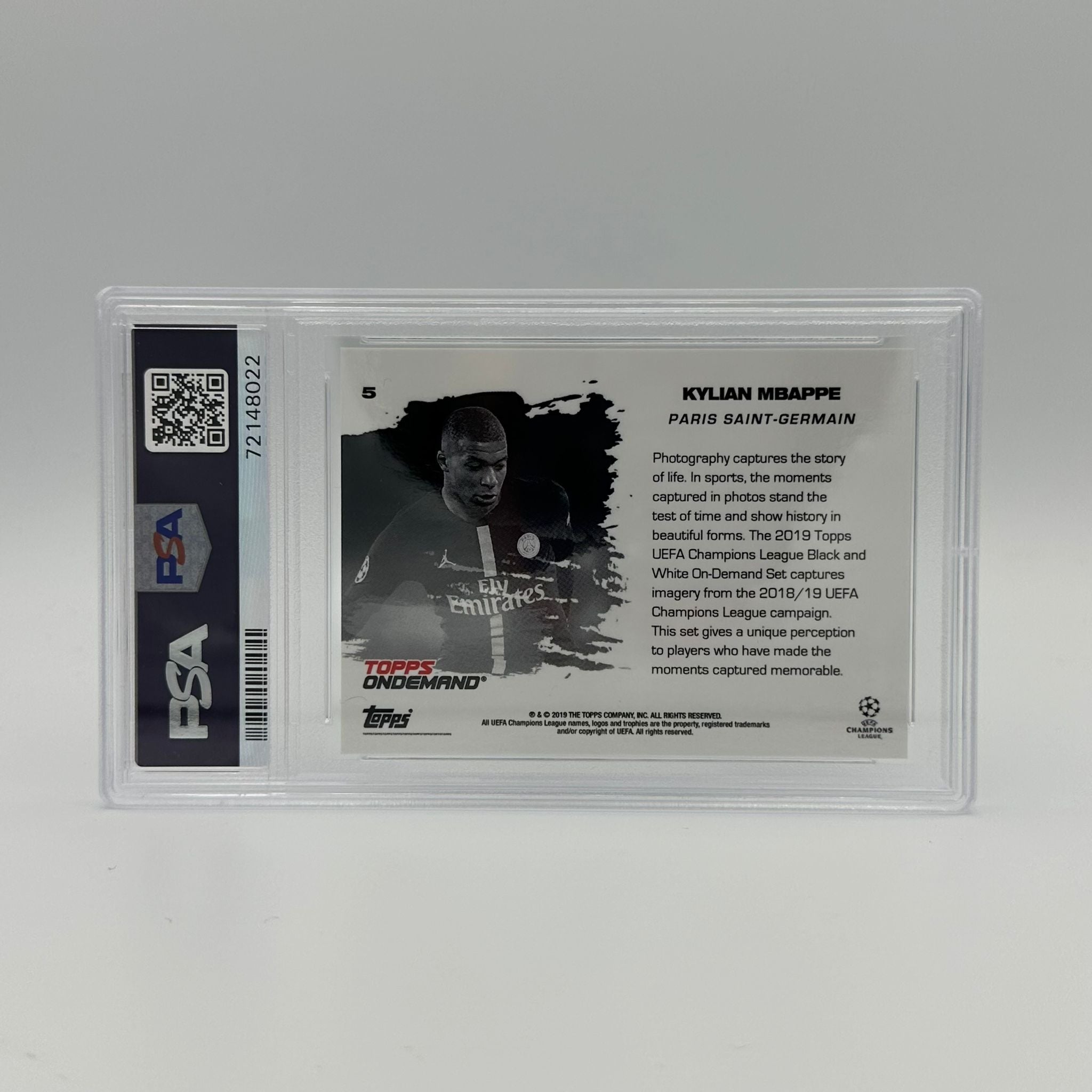 PSA 9 Graded Kylian Mbappé #5 UEFA Champions League Black & White Soccer Card - Perfect for Collectors, Investors & Soccer Fans - Display in Home, Office or Man Cave