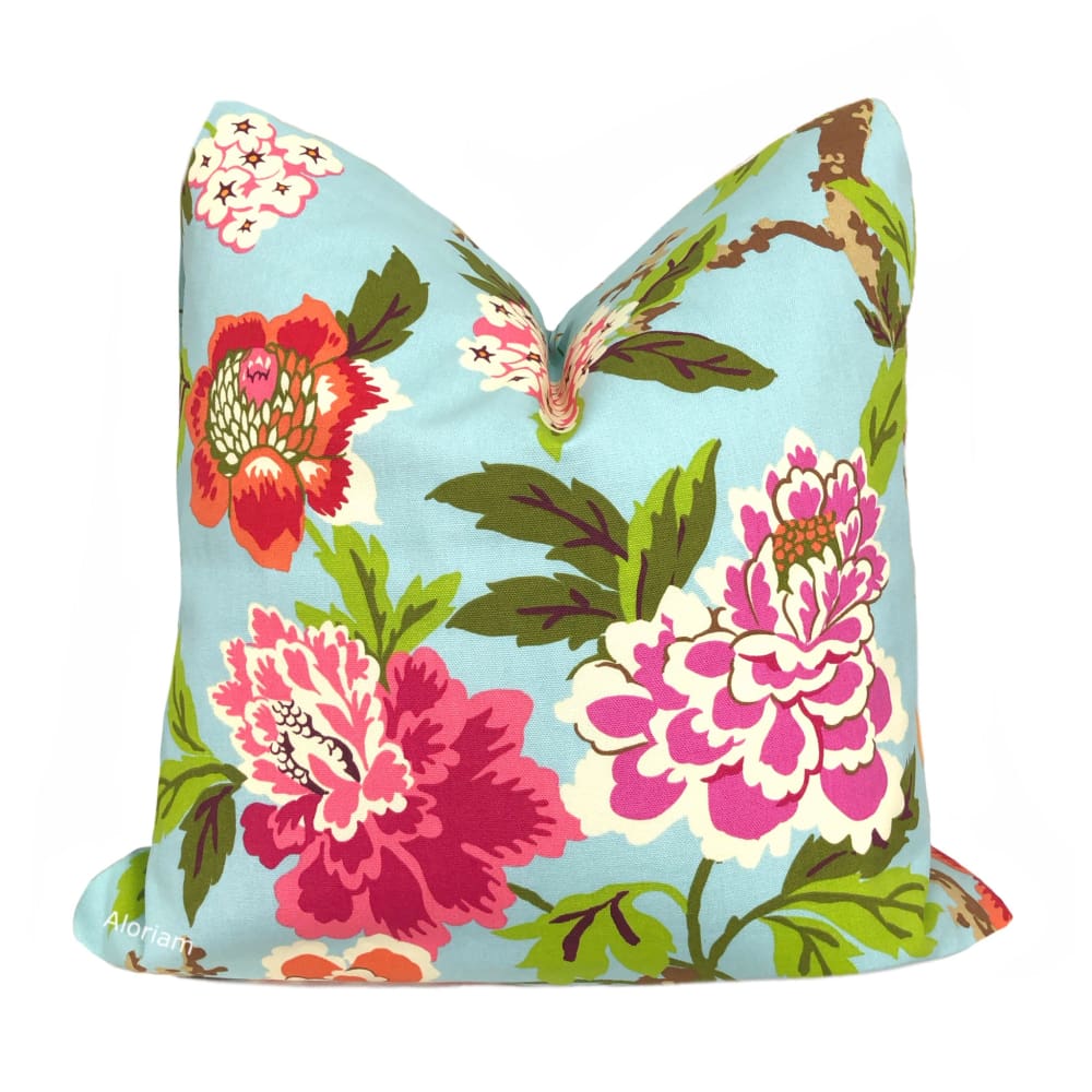 Chloe III Decorative Pillow Cover - Blue, Orange, Pink, Green Floral Birds Print - Perfect for Living Room, Bedroom & Home Decor