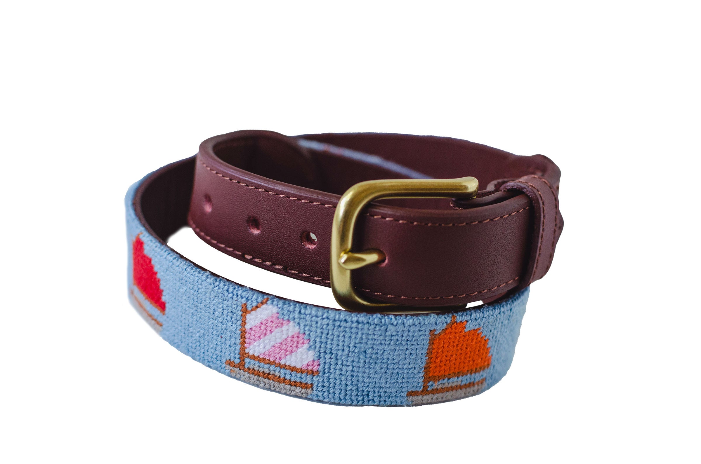 Premium Needlepoint Belt for Men & Women - Classic Nautical Sailing Design - Durable Fashion Accessory for Casual Wear, Office & Outdoor Activities