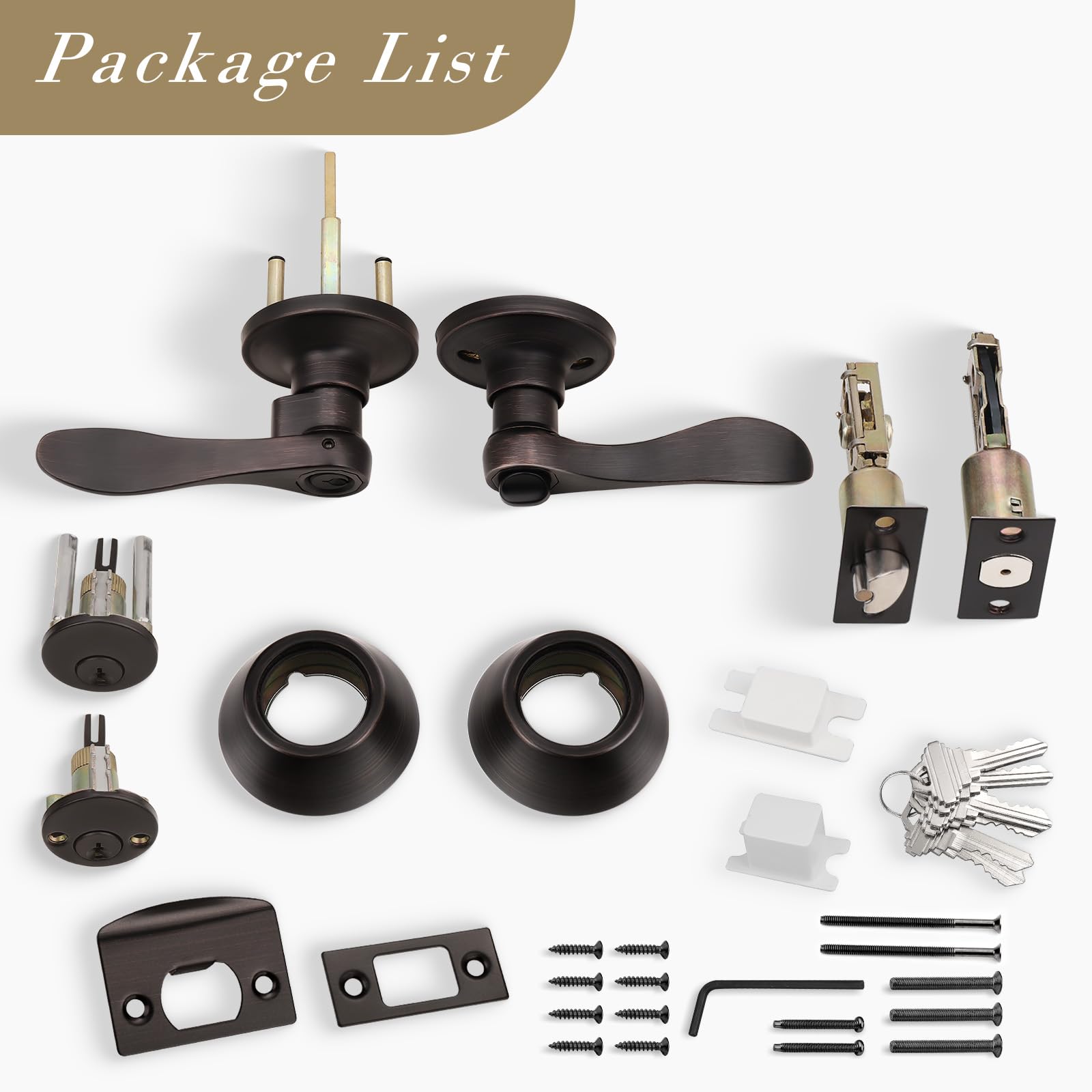 Oil Rubbed Bronze Exterior Door Handle with Deadbolt - Wave Style Keyed Entry Lockset for Home Security