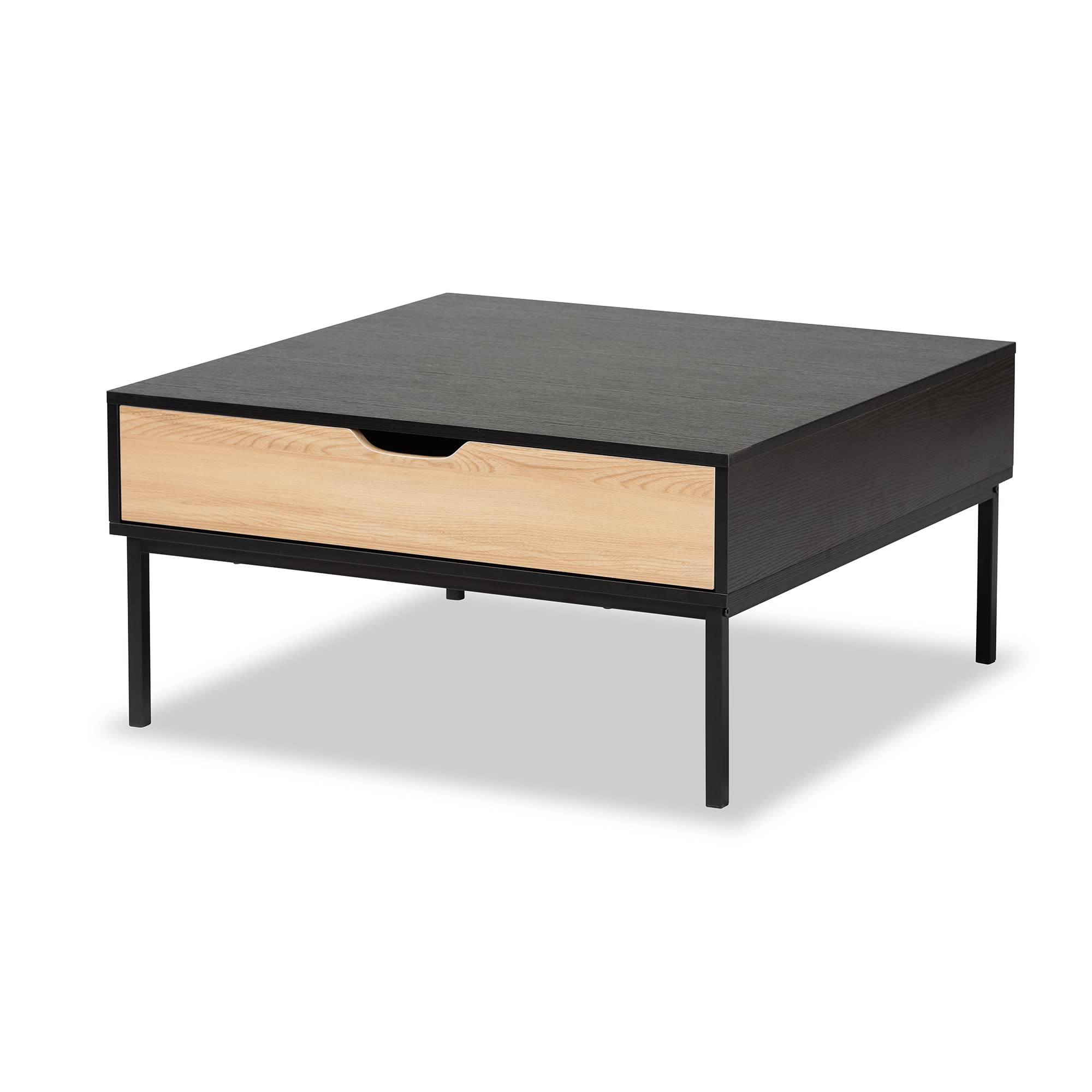 Baxton Studio Haben Coffee Table - Solid Oak Wood with Brown/Black Finish - Modern Living Room Furniture for Home & Office Decor