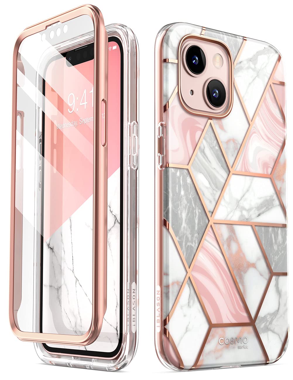 i-Blason Glitter Phone Case for iPhone 13 Mini (5.4 Inch) | 360° Protective Bumper Cover with Screen Protector | Marble Design | Perfect for Everyday Use & Gift Giving