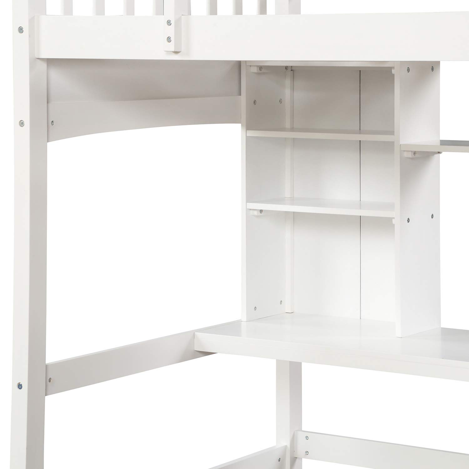 Merax Twin Loft Bed with Desk - Solid Wood Twin Size Loft Bed Frame with Shelves in White | Space-Saving Kids Bedroom Furniture for Small Rooms & Dorm Organization