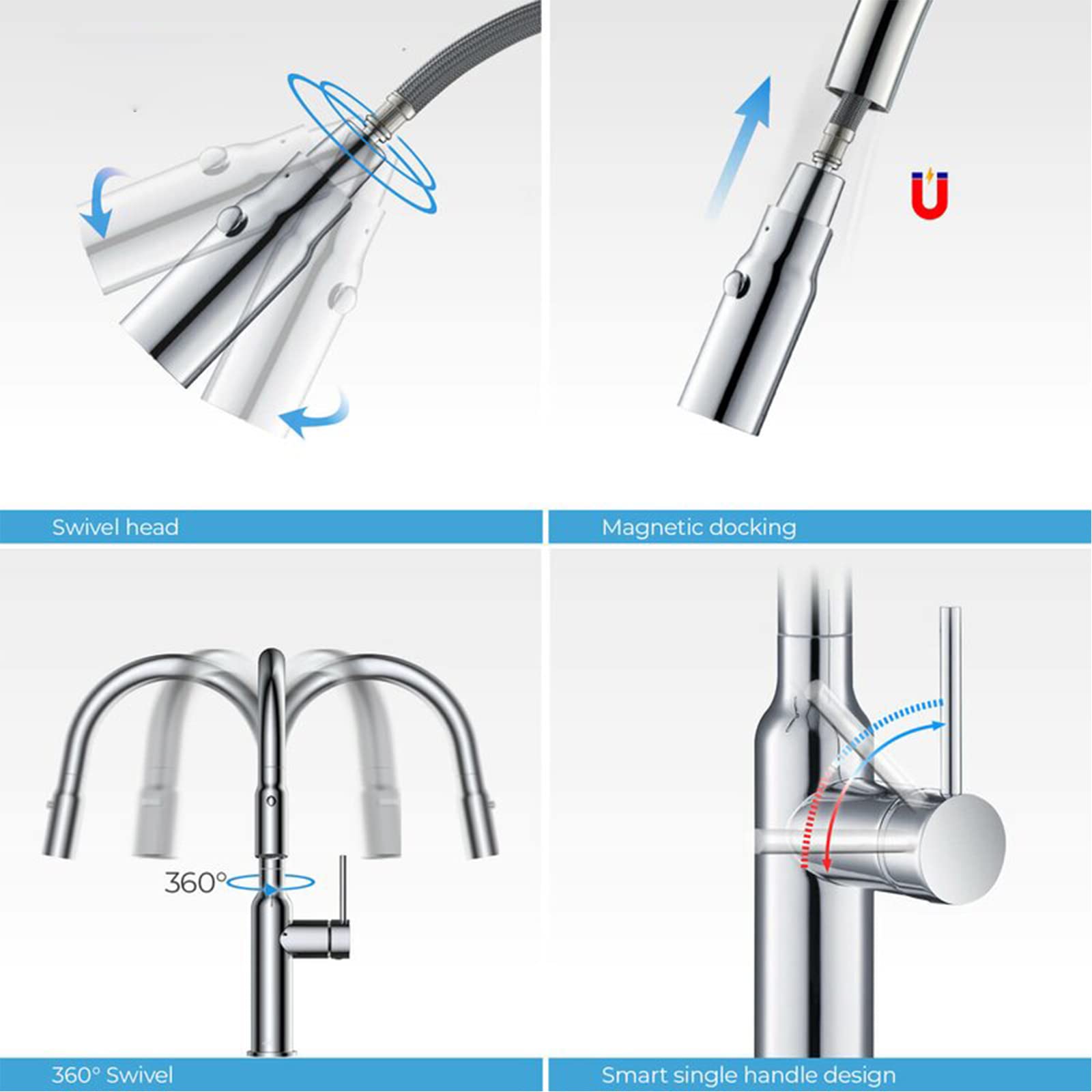 High Arc Single-Hole Kitchen Faucet with Pull Down Sprayer - Single Handle Hot & Cold Water Mixer Tap for Sink - Perfect for Modern Kitchens, Outdoor Bars & RV Use