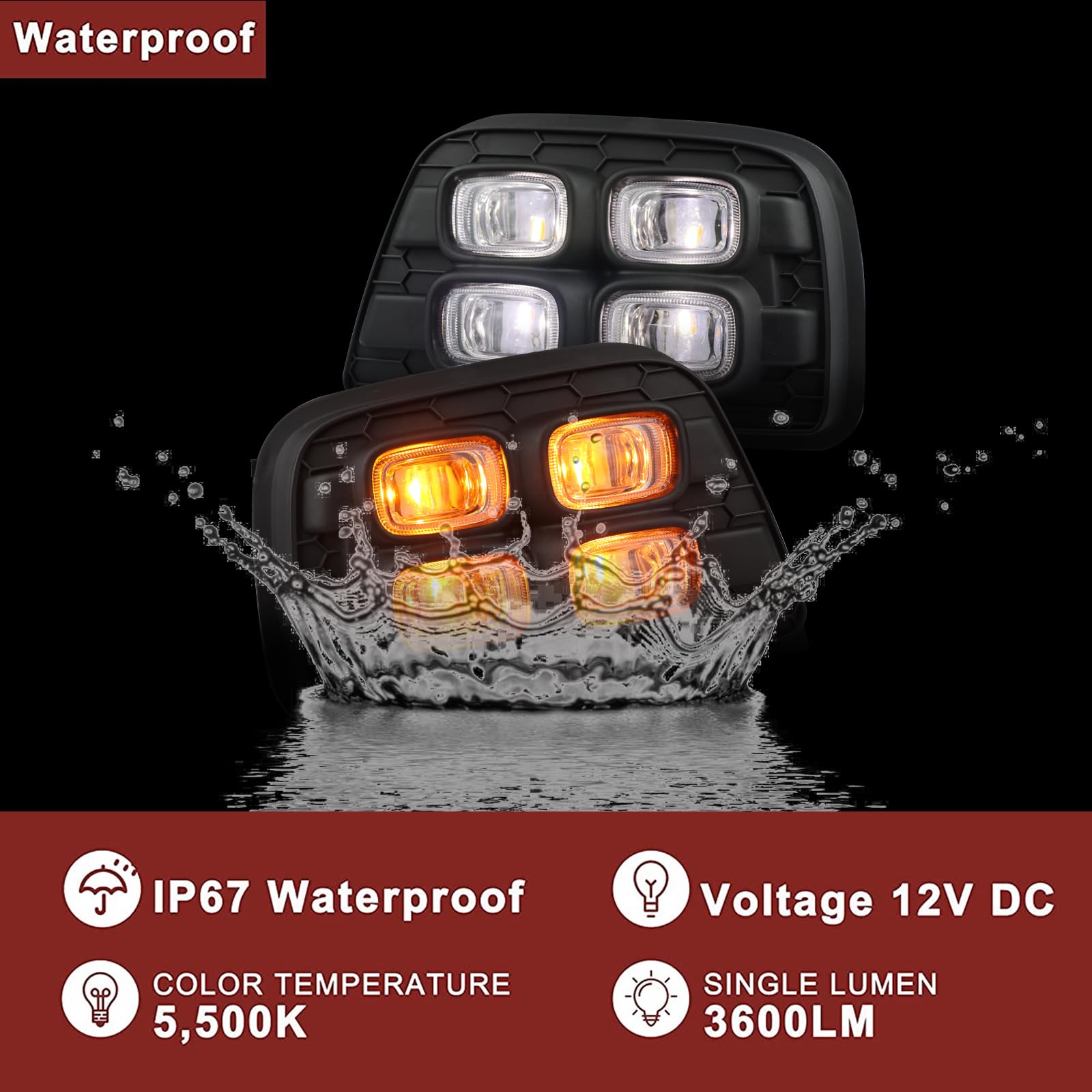 BINGIGOO 2PCS LED Front Fog Lights with Switchback & Amber Turn Signal - Compatible with Toyota 4Runner 2006-2009 SR5 Limited (DRL & Daytime Running Lights) - Perfect for Off-Roading & Night Driving