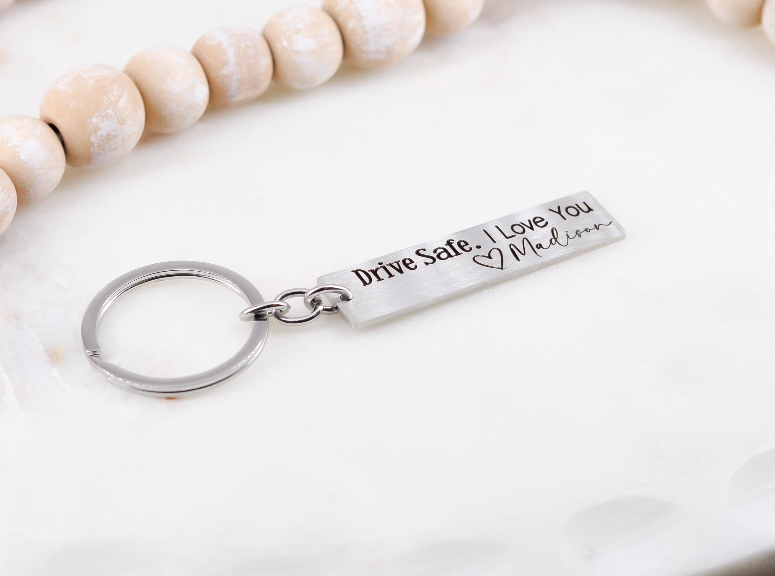 Custom Drive Safe Keychain - Personalized Birthday Gift for Husband, New Car Gift, Sweet 16 Present - Engraved 'I Love You' Message - Perfect for Safe Driving Reminders & Thoughtful Gifts