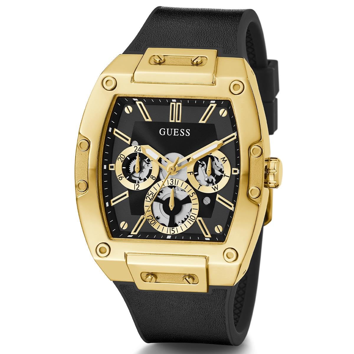 Guess Men's Black & Gold-Tone Square Multifunction Watch - Stylish Analog Digital Chronograph for Business, Casual & Outdoor Activities