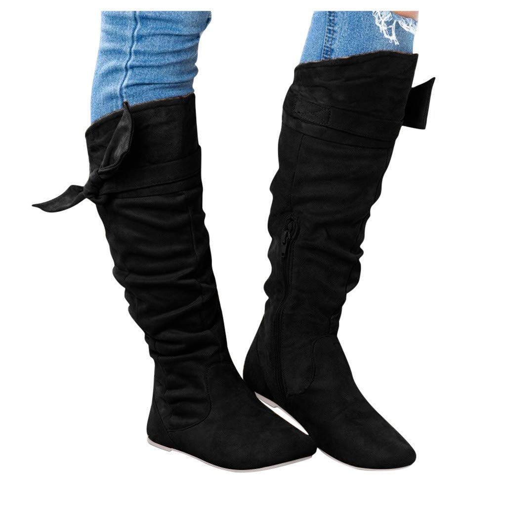 Masbird Women's Ankle Boots - Low Heel Cowgirl Riding Boots, Fashion Over The Knee Winter Boots in Black | Comfortable Knee High Heels for Fall & Winter | Perfect for Riding, Work, and Casual Outfits