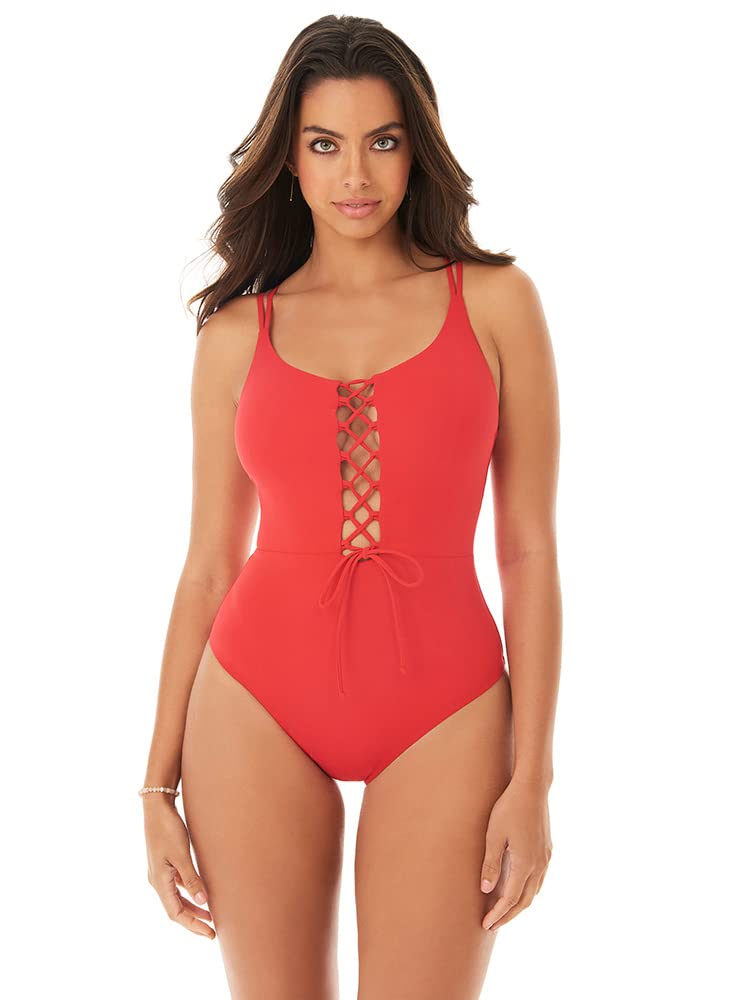 Skinny Dippers Women's One Piece Swimsuit with Lace-Up Front & Removable Cups - Sexy Jelly Beans Suga Babe Design for Beach, Pool & Summer Vacations