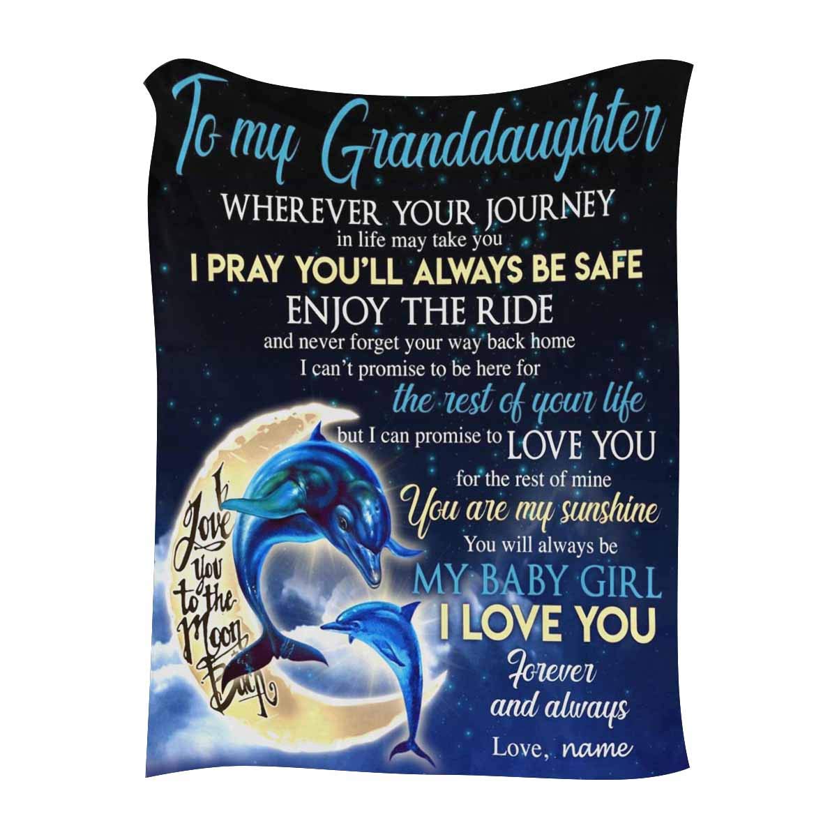 Custom Fleece Blanket for Granddaughter - Personalized 'You Are My Sunshine' & Dolphin Moon Design - 60