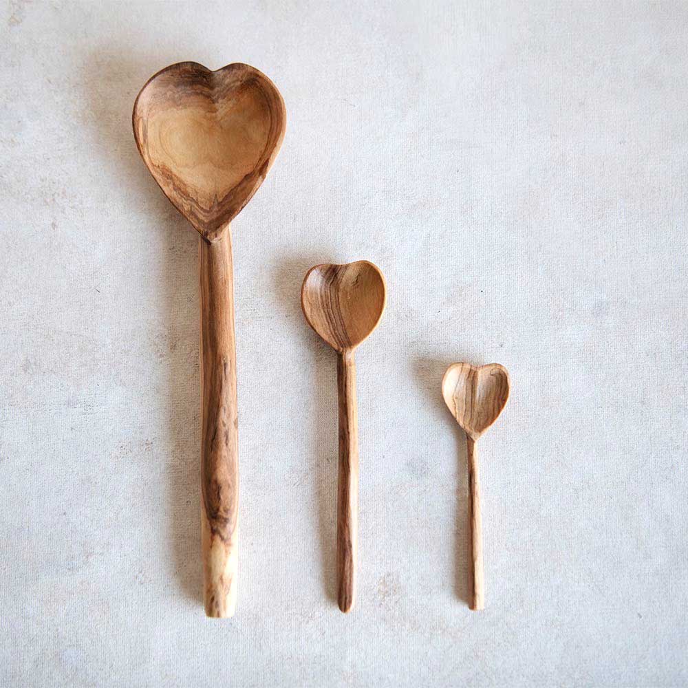Handcrafted Wild Olive Wood Heart Spoon - Eco-Friendly Kitchen Utensil for Cooking, Baking & Romantic Dining Gifts