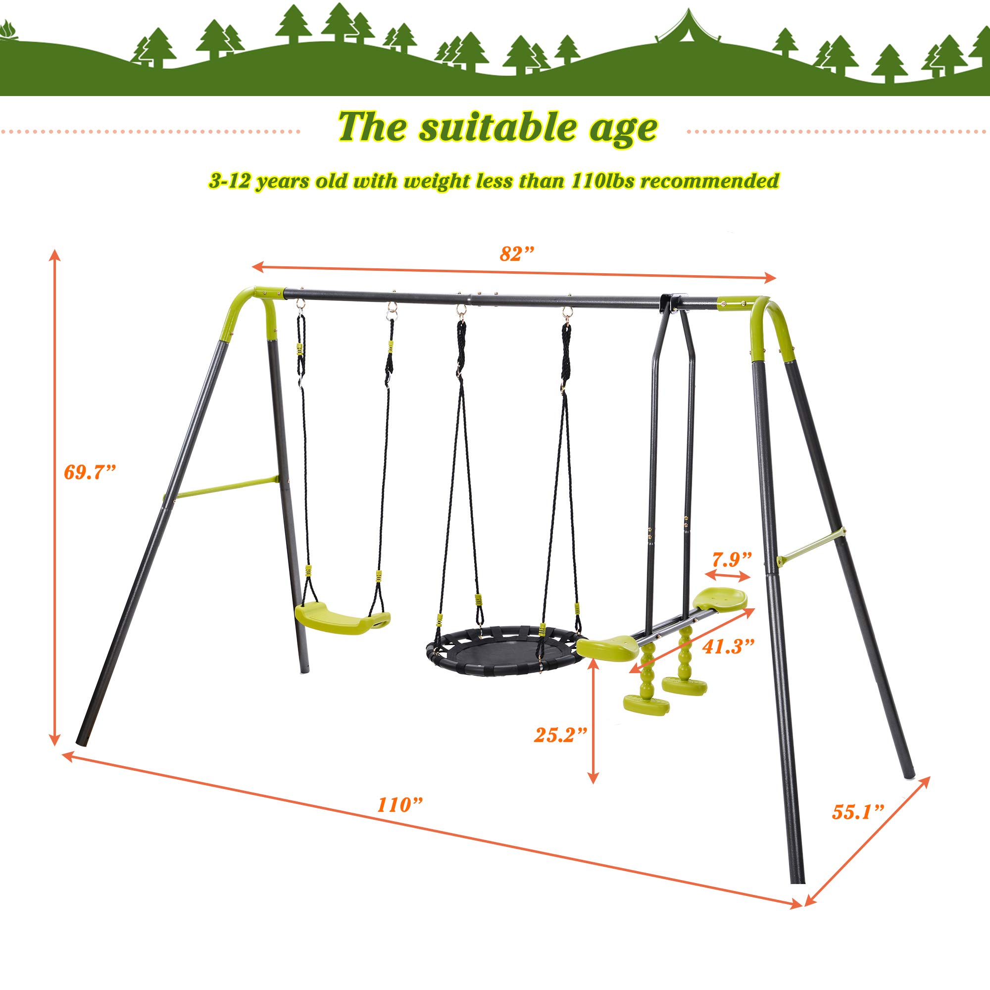 **Heavy Duty Metal Swing Set for Kids - Adjustable Height, 3-in-1 Multifunctional Design with A-Frame - Perfect for Backyard, Outdoor Play & Garden Fun**