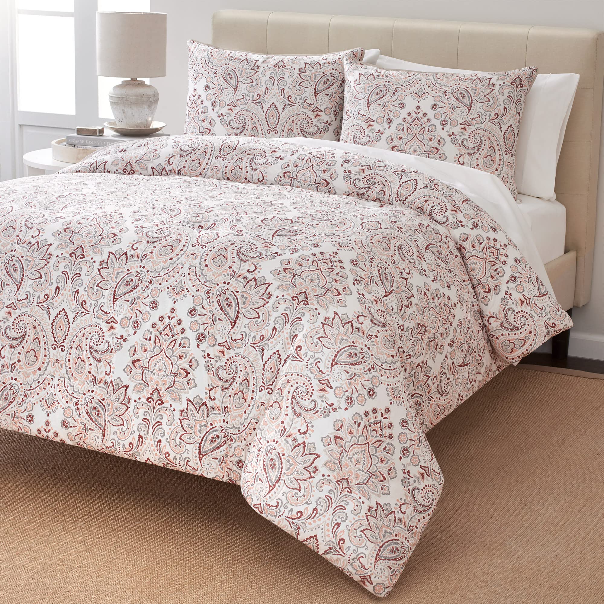 Heirloom of India 100% Cotton Percale Weave Down Alternative Comforter Set - 3-Piece Reversible Bedding (1 Comforter + 2 Pillow Shams) Full/Queen Size, Kalampur Color | Hypoallergenic & Breathable for All-Season Comfort in Master Bedroom or Guest Room