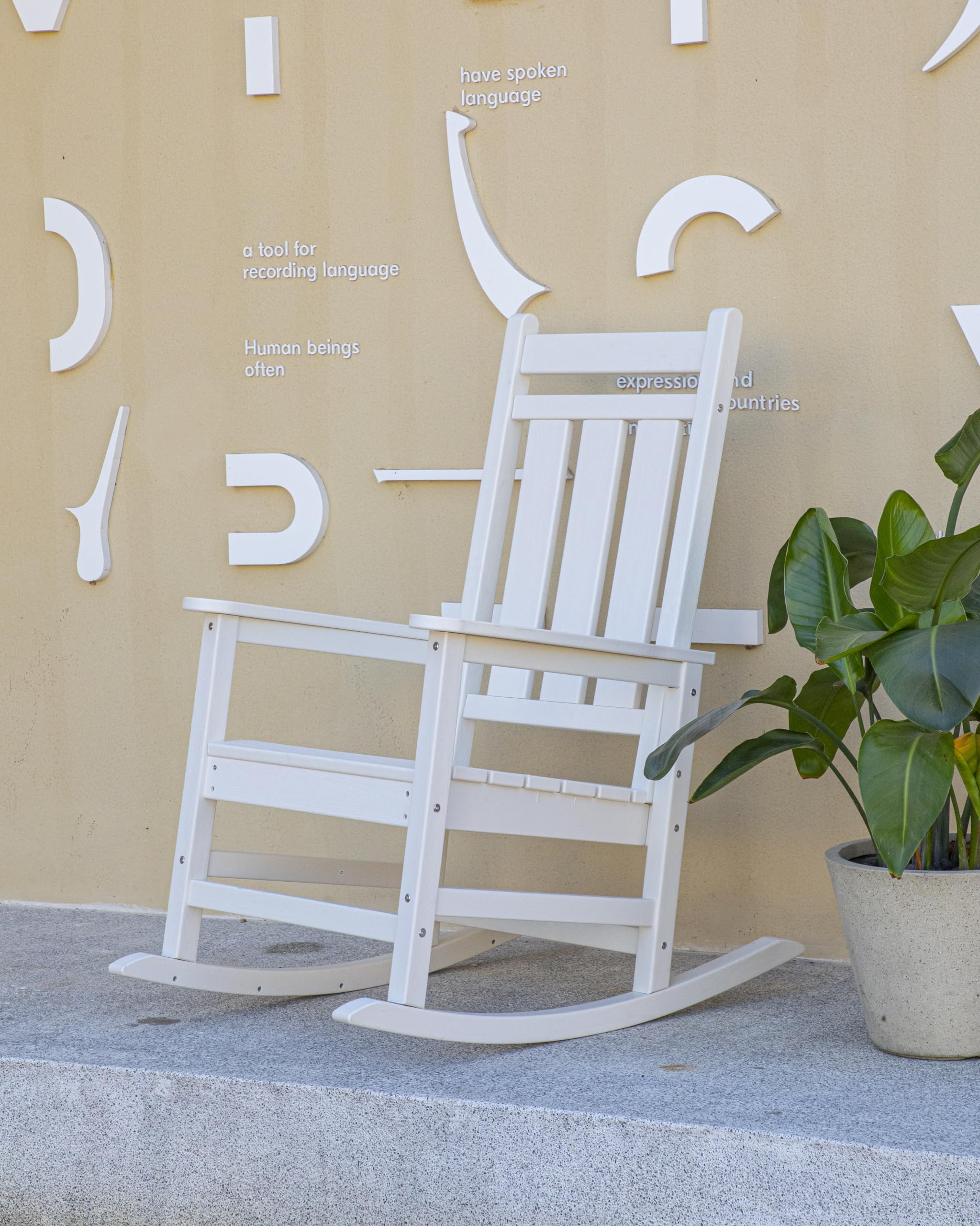 KINGYES Outdoor Rocking Chair - Pearl White Patio Furniture for Garden, Porch & Backyard Relaxation | Weather-Resistant & Comfortable Lounge Chair