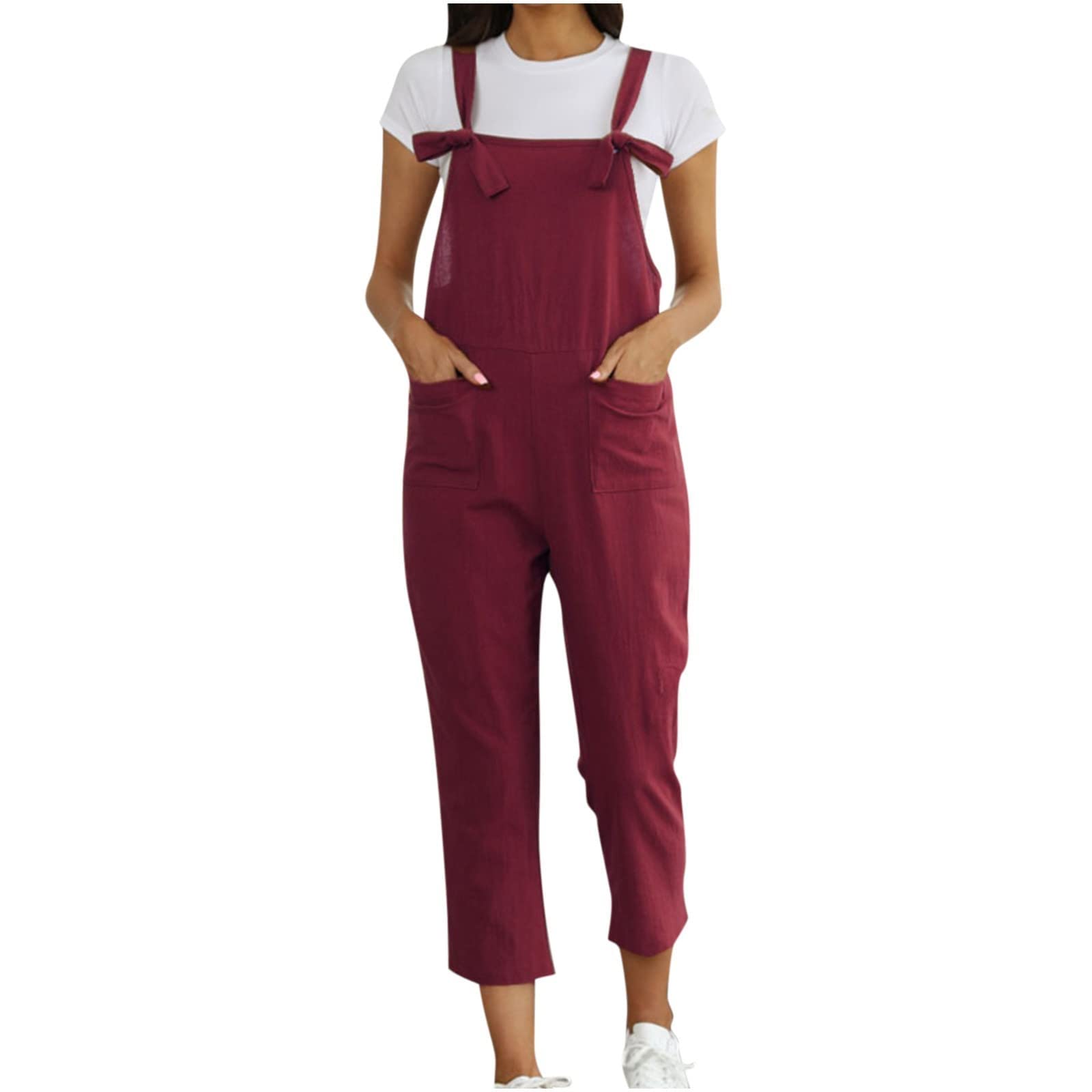 Women's Summer Romper - Casual Linen Cotton Jumpsuit with Pocket | Slim Harem Overalls for Beach, Travel & Everyday Wear