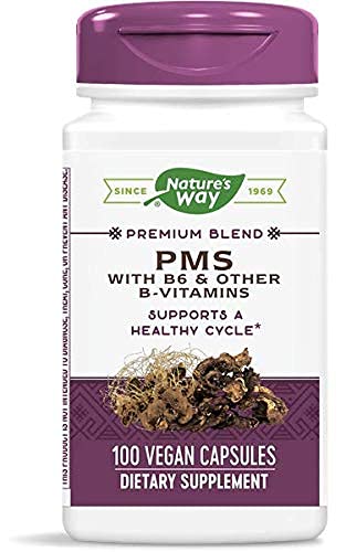 Natures Way PMS Relief Supplement with Vitamin B6 & 5-HTP - 100 Capsules (6-Pack) - Supports Mood Balance & Comfort During Menstrual Cycle - Perfect for Women's Monthly Wellness Routine