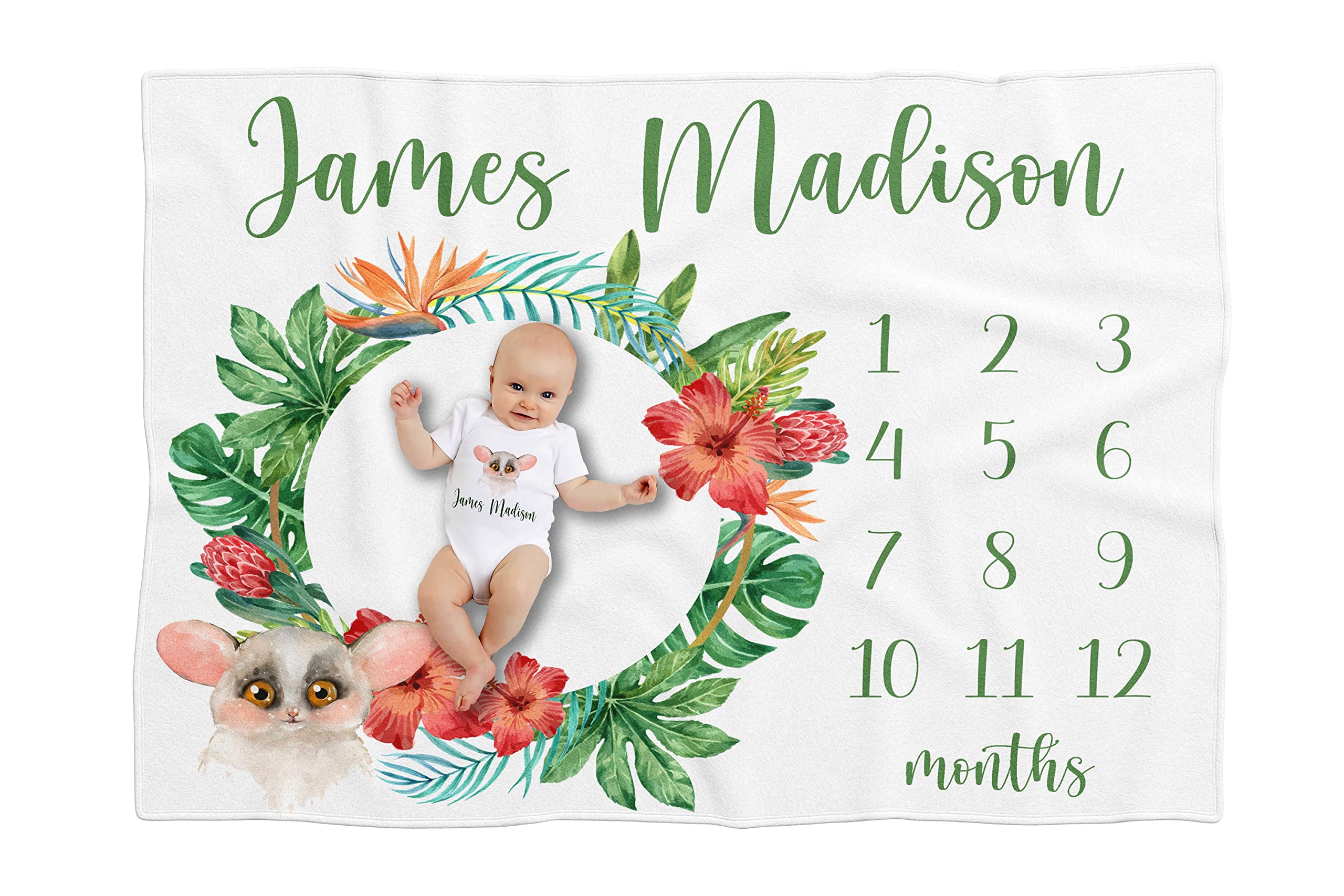 Personalized Baby Milestone Blanket for Boys - Custom Safari Jungle Animals Monthly Blanket with Name - Unique Baby Shower & Newborn Gift for Nursery, Photo Shoots & First Birthday Celebrations