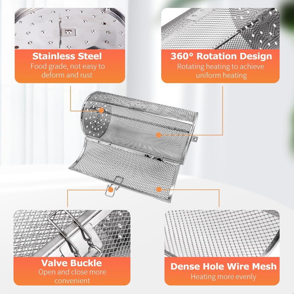 Stainless Steel Rotisserie Basket Grill - 4.72 x 9.06 Inch Oven & Air Fryer Accessory for Chestnuts, Peanuts, Beans, French Fries - Perfect for BBQ, Camping & Home Cooking
