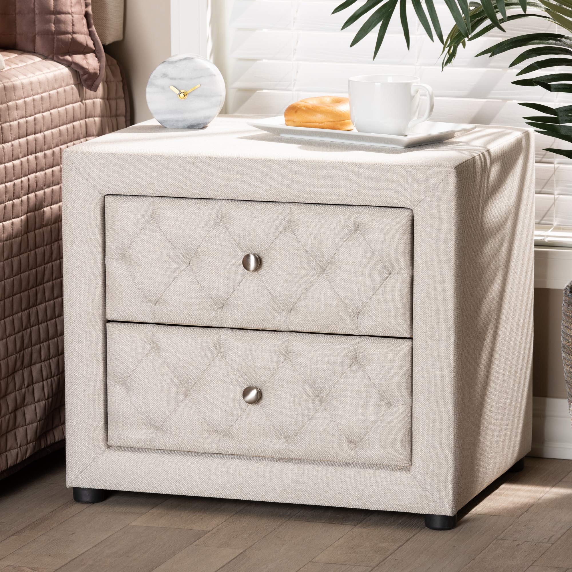 Baxton Studio Nightstand - Light Beige Bedside Table with Drawer for Bedroom Furniture | Perfect for Small Spaces, Apartment Living & Guest Rooms