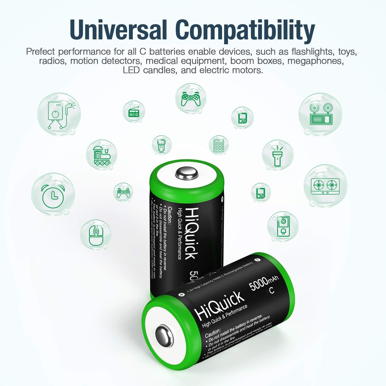 Hiquick C NiMH Rechargeable Batteries 1.2V 5000mAh - Long Lasting Power for Flashlights, Toys, and Electronic Devices