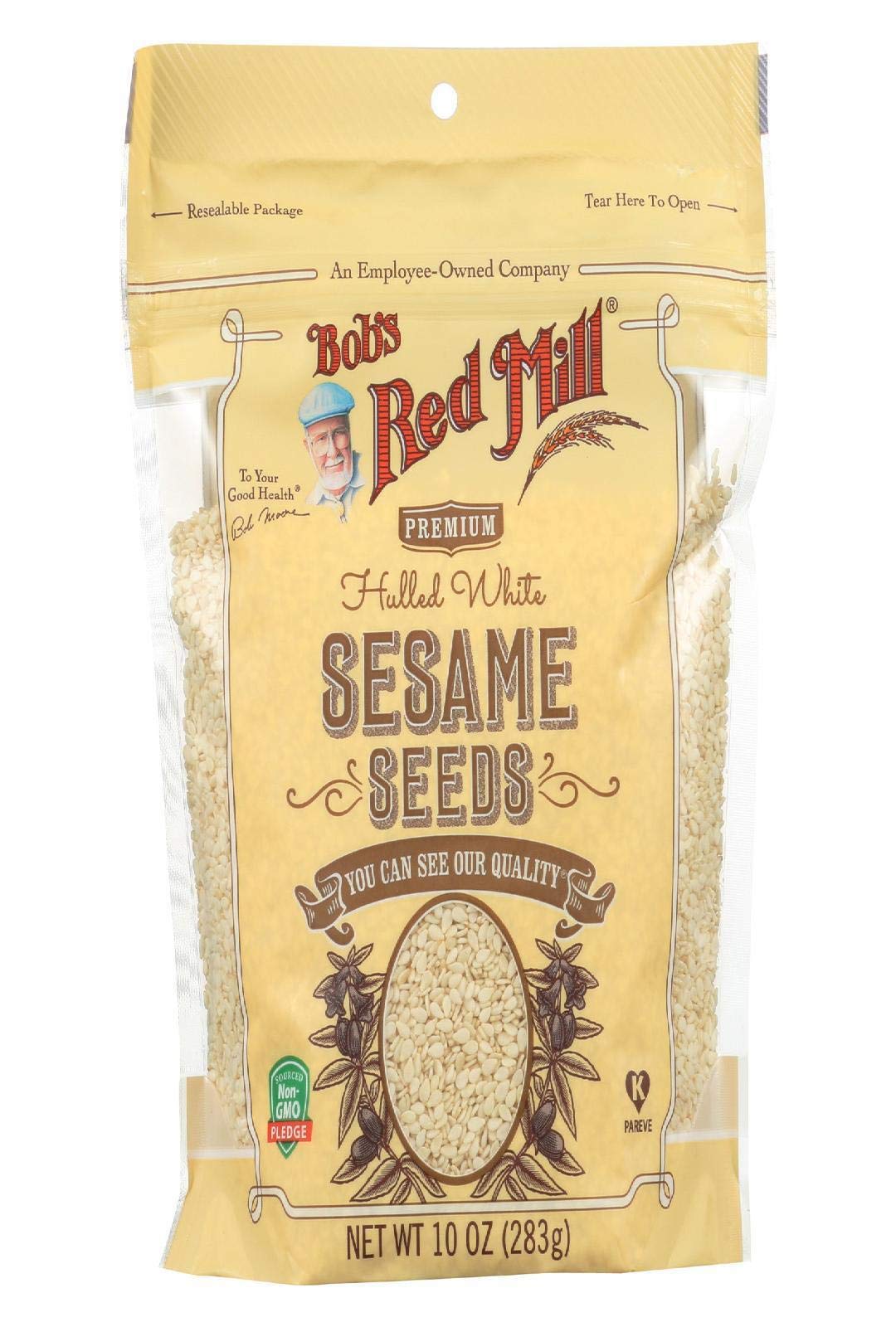 Bob's Red Mill White Hulled Sesame Seeds 10oz - Premium Quality, Resealable Stand-Up Bag for Baking, Cooking & Salad Topping