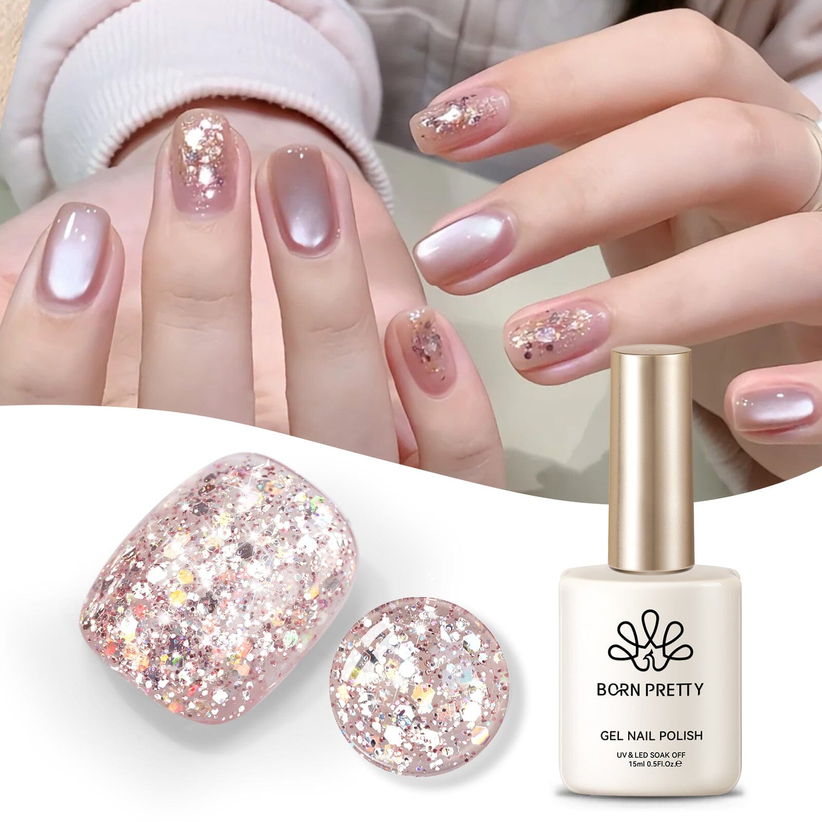 Sparkling Pink Crystal Gel Polish - 15ml Long-Lasting Sequins Glitter Nail Polish (SG07) for Manicure, Pedicure & Nail Art - Perfect for Parties, Weddings & Special Occasions