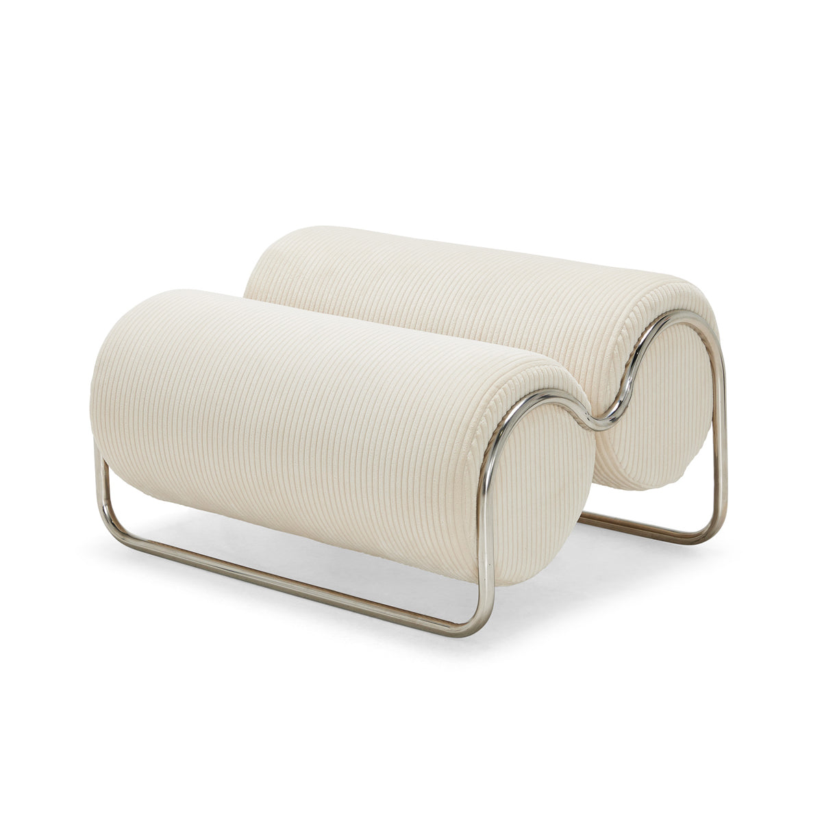 Sorrento Chrome Ottoman - Modern Round Footstool with Tufted Upholstery, Perfect for Living Room, Bedroom, or Office Decor