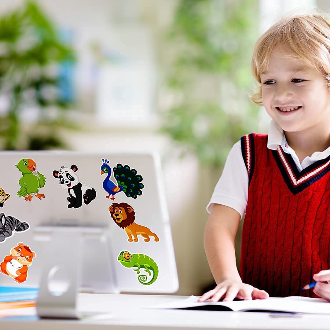 100 Cute Animal Stickers for Laptop & Water Bottles - Waterproof Vinyl Decals for Kids & Teens - Perfect for School Supplies, DIY Crafts, and Room Decor (Animal Theme, 100-Pack)