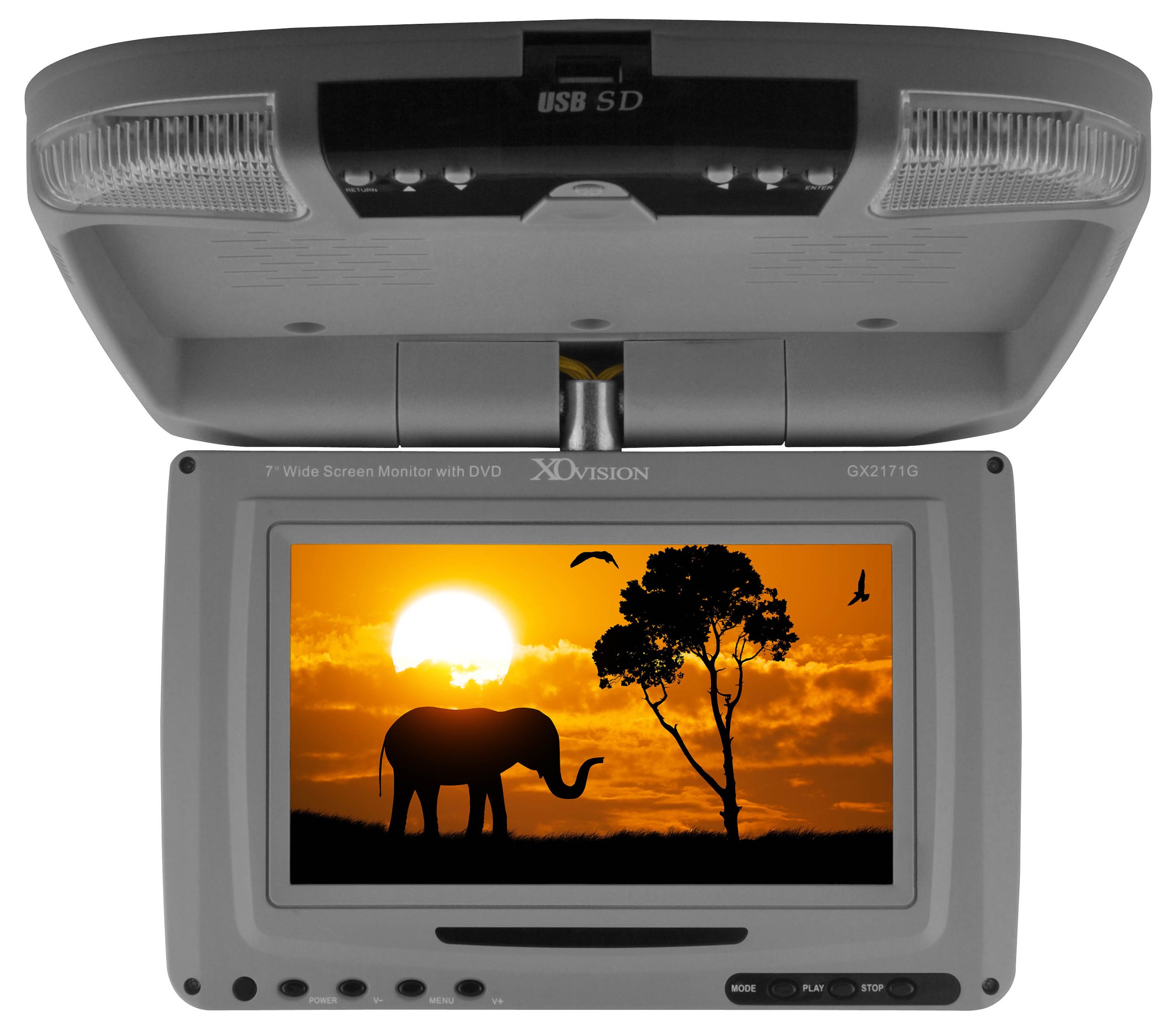 XO Vision GX2171G 7-Inch HD Overhead Car DVD Player with Dual IR/FM Transmitters - Wide Screen Monitor for Backseat Entertainment in SUVs & Minivans